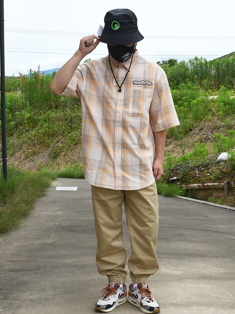 sd laid back color over size check shirts