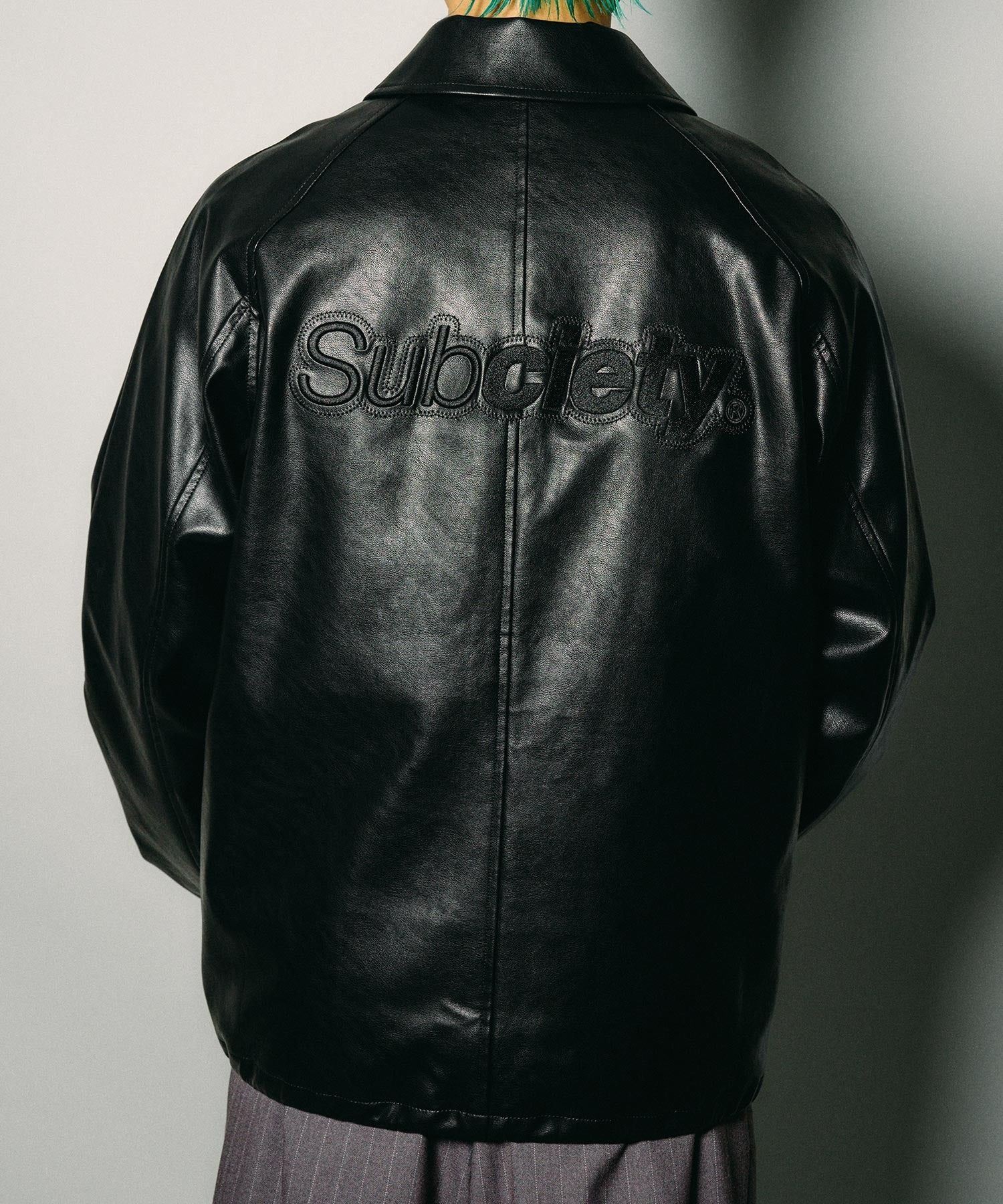 Faux leather coach jacket
