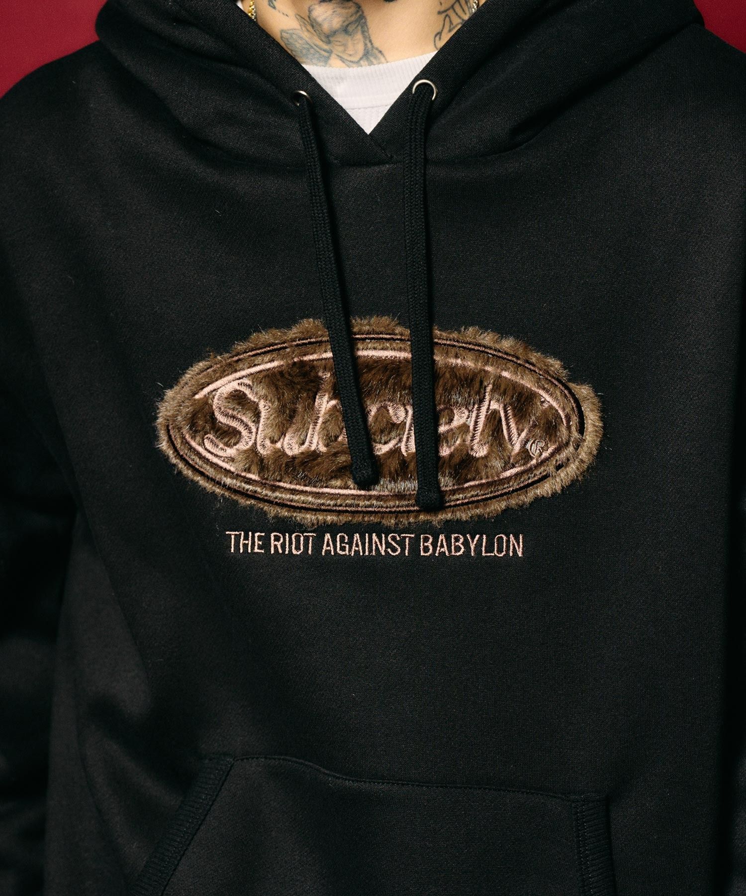 Fur patch hoodie