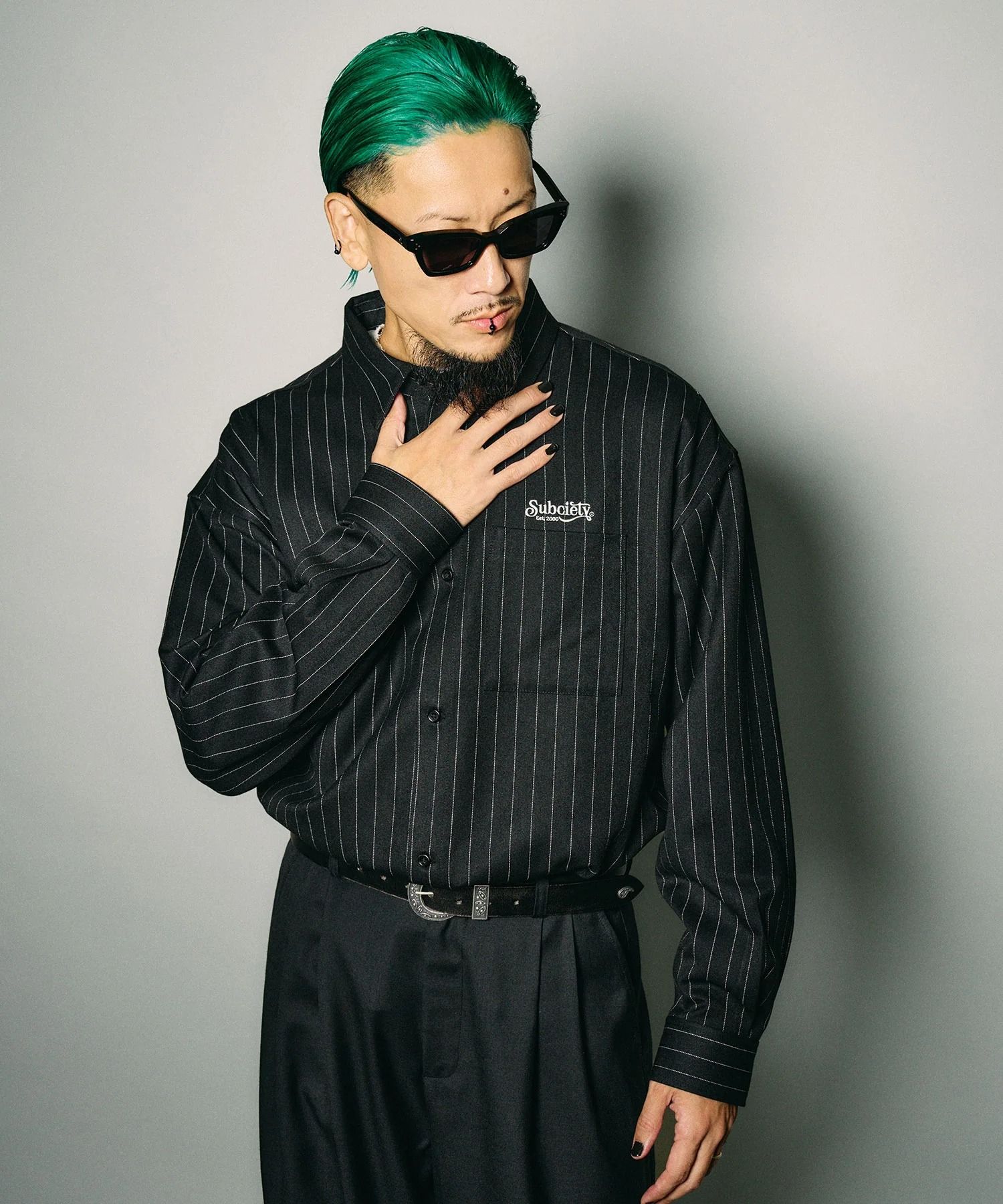 Pinstripe wool-like shirt