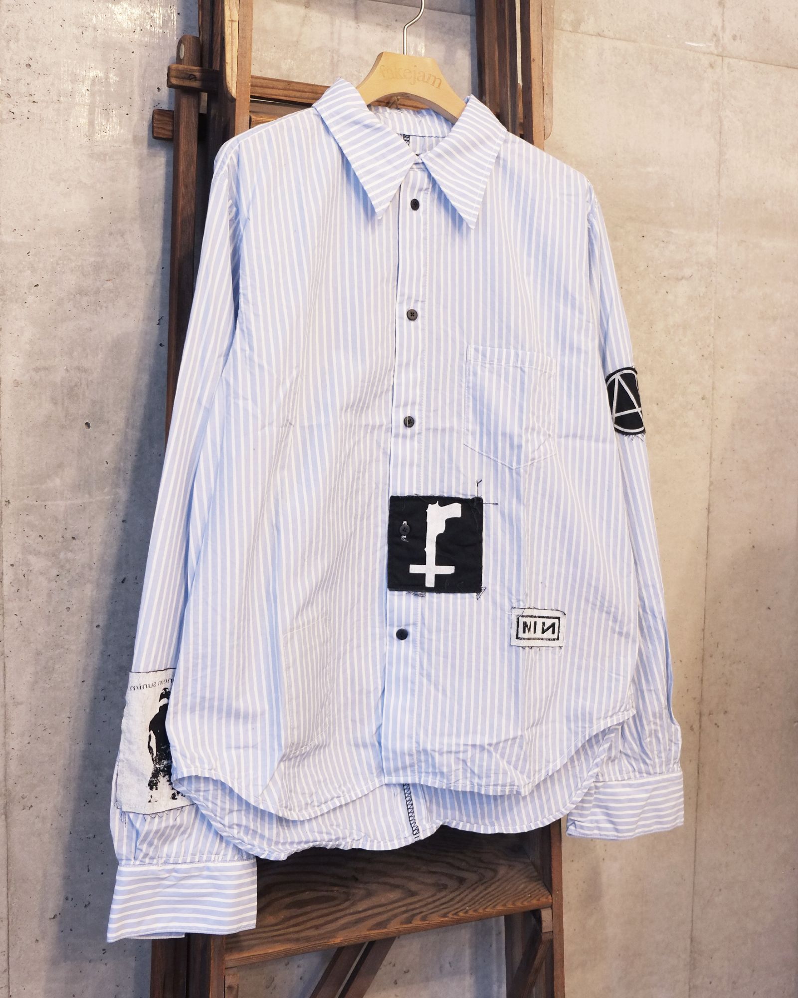 Bootleg Stripe Shirts With Patched(MIN) / ストライプ シャツ / サックス / M-P4-BG13