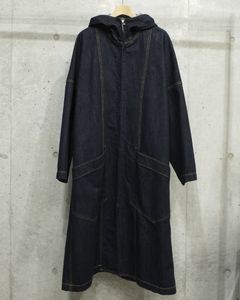 Denim hood long coat