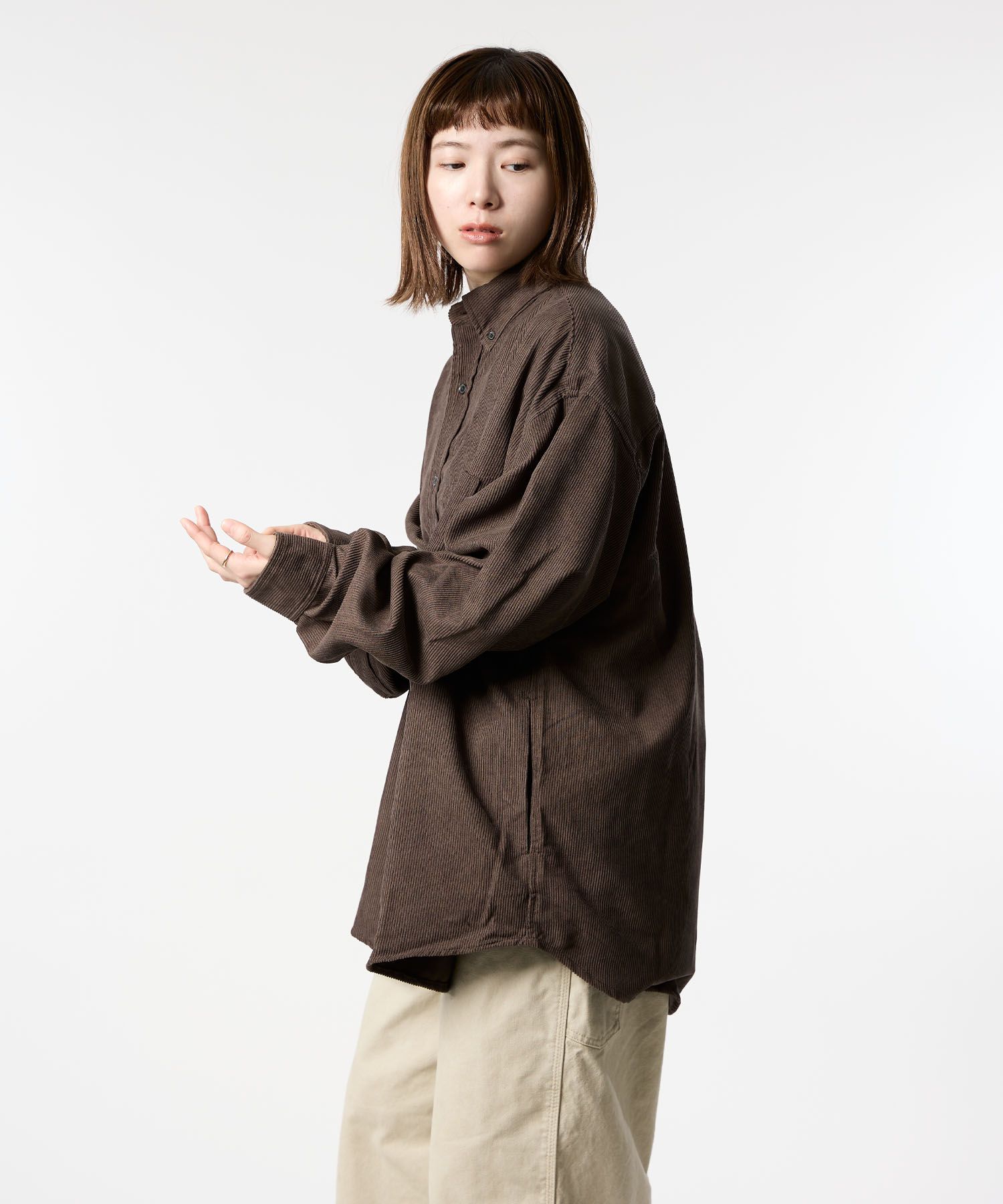 OVERSIZED CORDUROY SHIRT / オーバーサイズ コーデュロイ シャツ / ダークブラウン / MTM-SH-0164-23-C