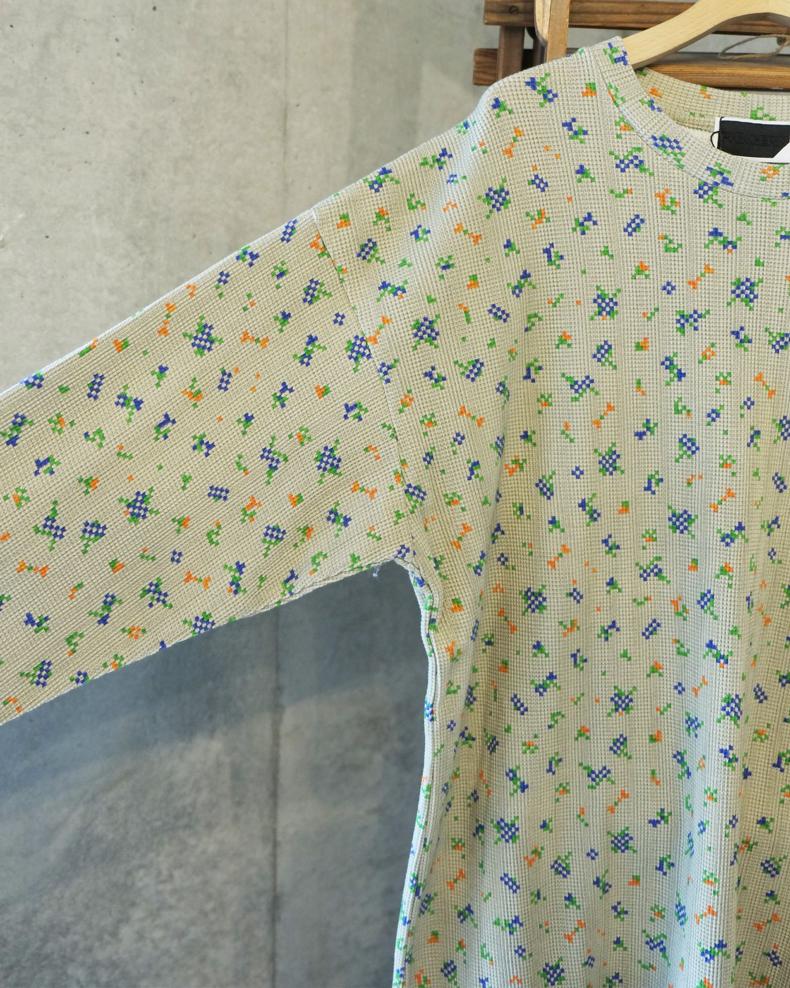 Flower L/S Waffle Thermal / ワッフル ロングスリーブTシャツ / ブラック / PD-262-LCS-021