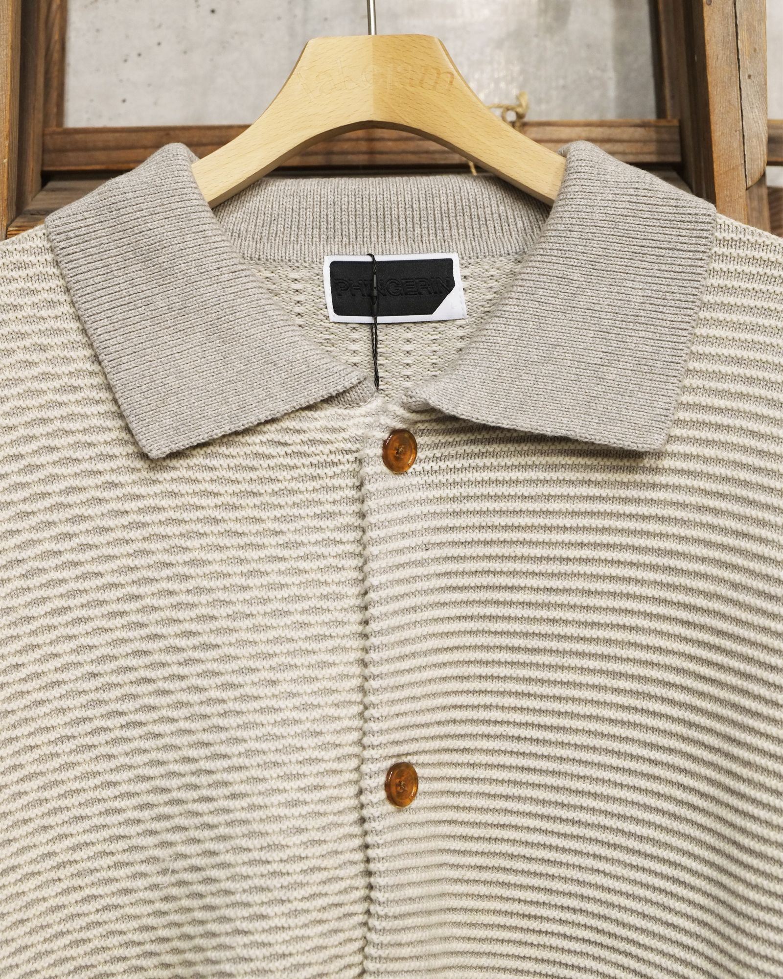 Multi Knit Shirt Jacket / シャツ ニット / グレー×オートミール / PD-262-KN-051