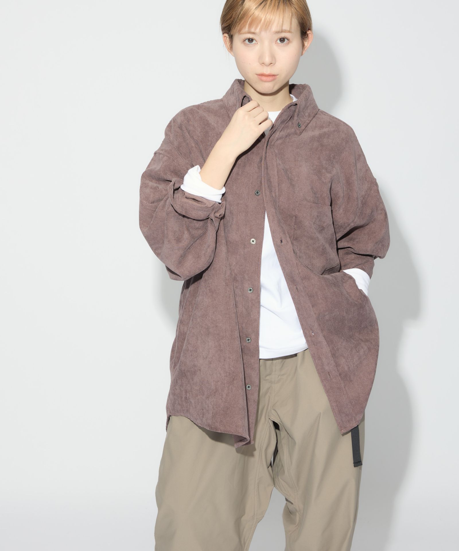 OVERSIZED CORDUROY SHIRT / オーバーサイズ コーデュロイ シャツ / レディッシュブラウン / MTM-SH-0164-23-C