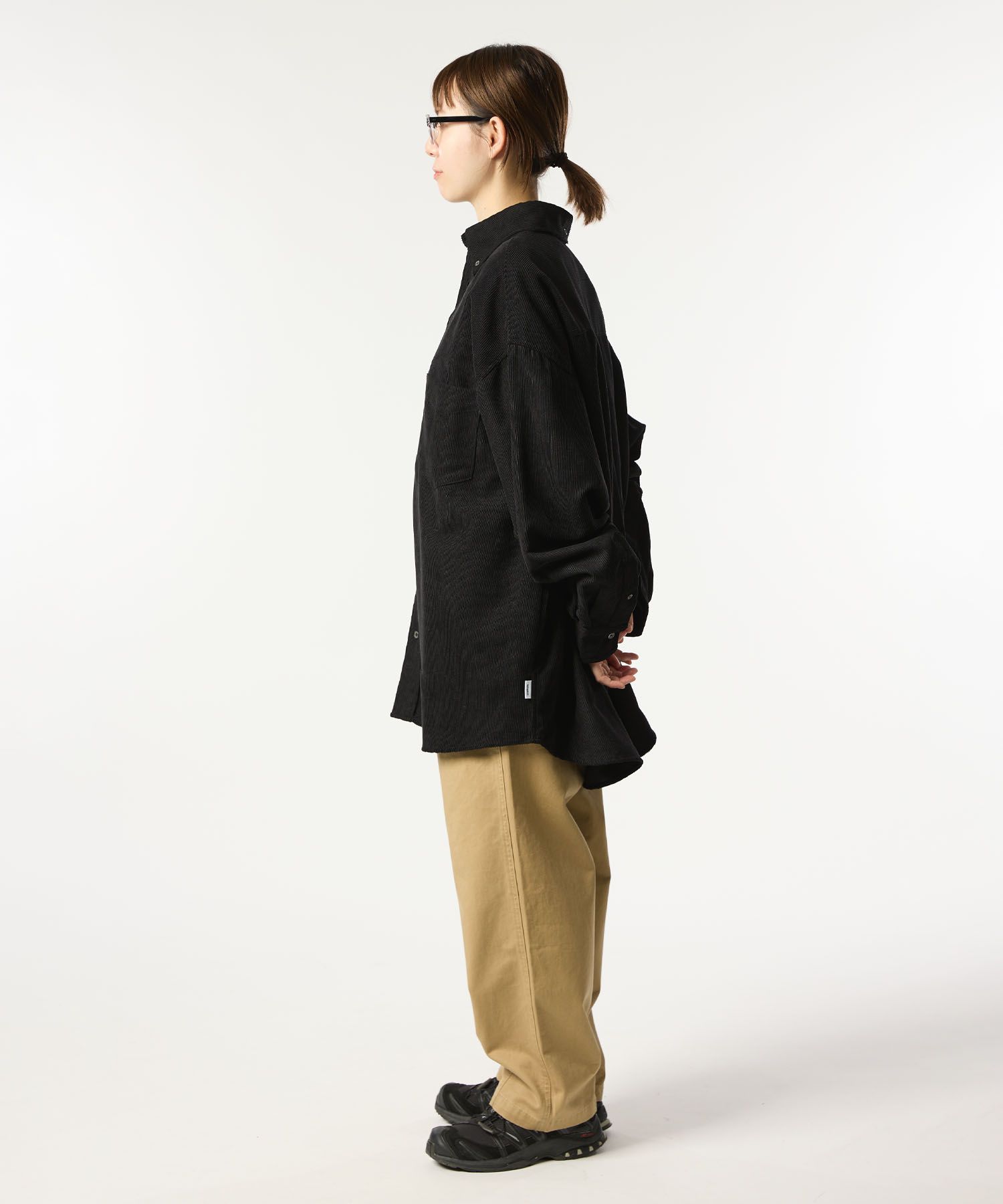 OVERSIZED CORDUROY SHIRT / オーバーサイズ コーデュロイ シャツ / ブラック / MTM-SH-0164-23-C