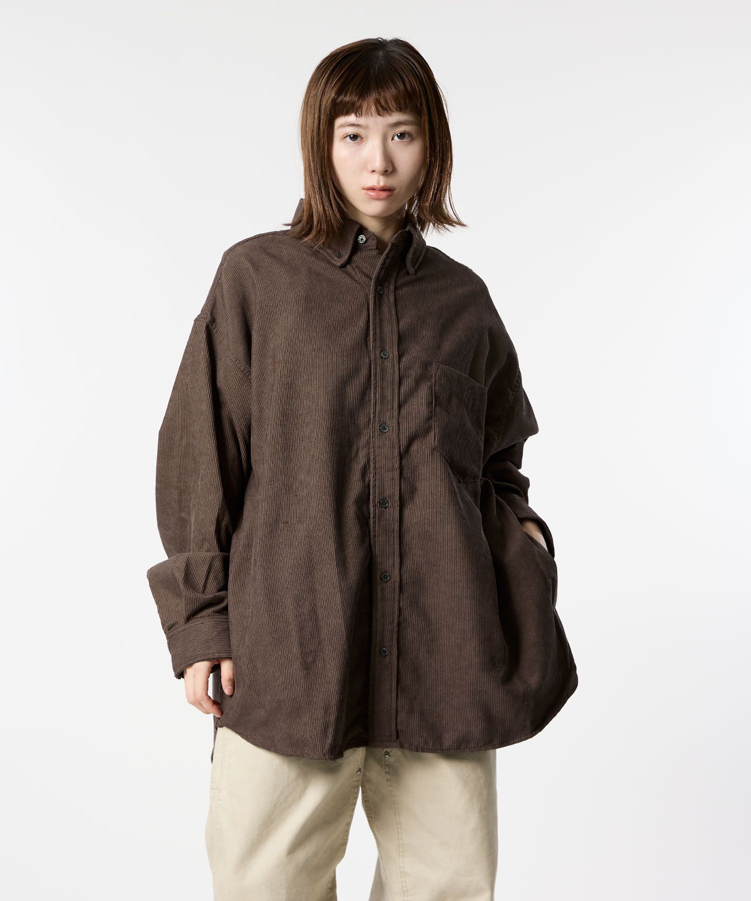 OVERSIZED CORDUROY SHIRT / オーバーサイズ コーデュロイ シャツ / ダークブラウン / MTM-SH-0164-23-C
