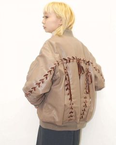 Fake Leather Lace Up MA-1 Blouson