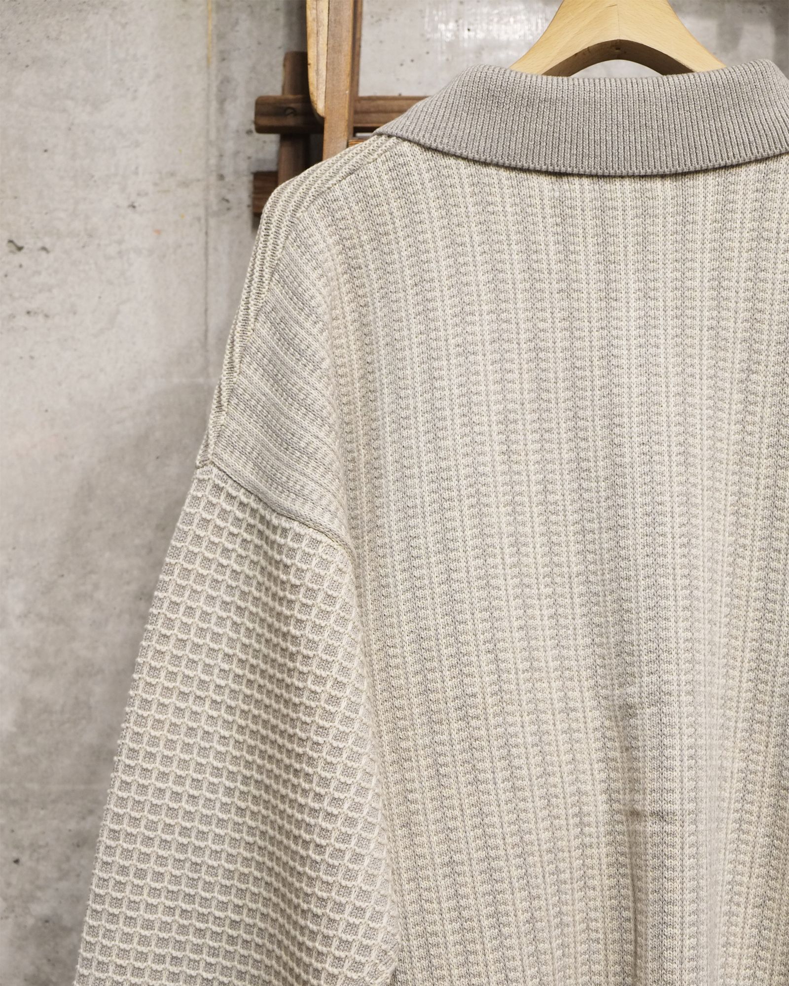 Multi Knit Shirt Jacket / シャツ ニット / グレー×オートミール / PD-262-KN-051