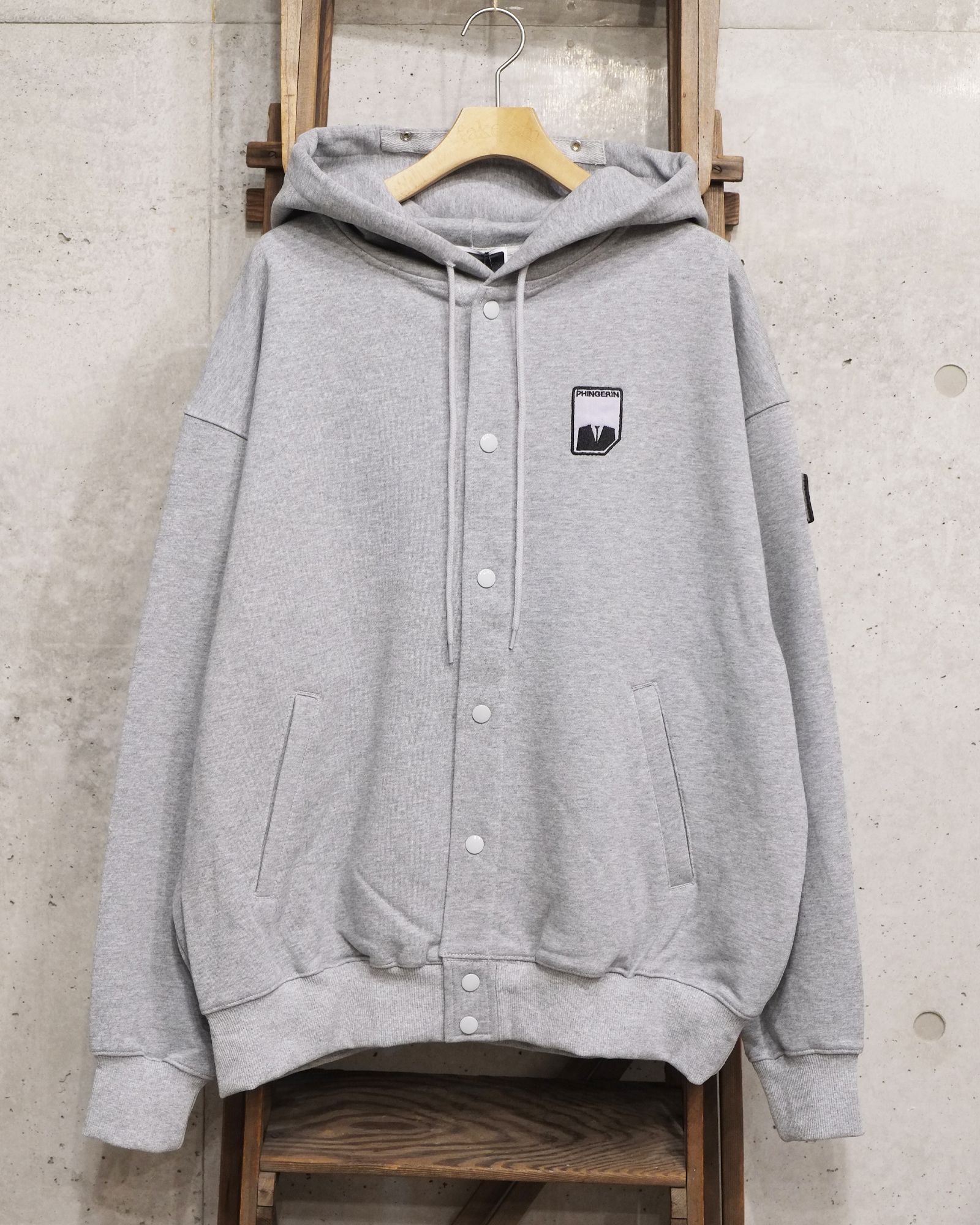 Visor Button Hoodie / ボタン パーカー / ヘザーグレー / PD-262-HCS-041