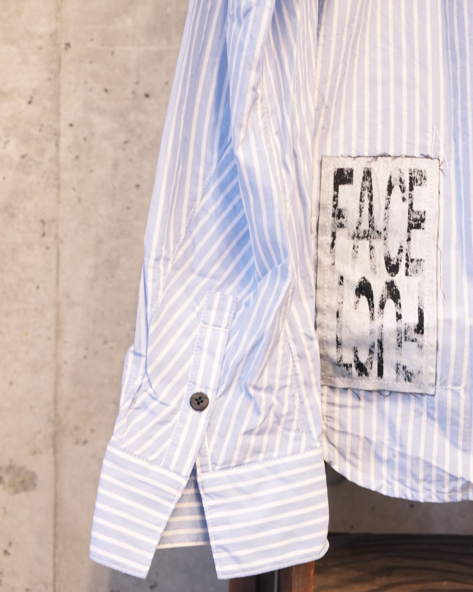 Bootleg Stripe Shirts With Patched(MIN) / ストライプ シャツ / サックス / M-P4-BG13