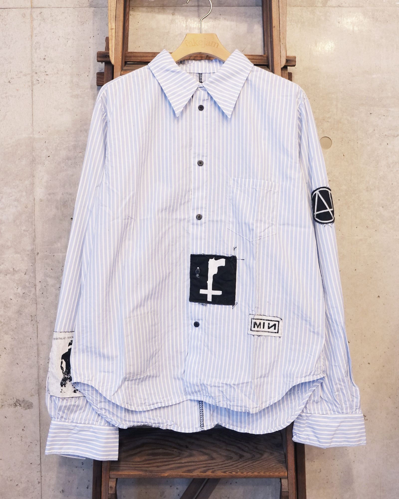 Bootleg Stripe Shirts With Patched(MIN) / ストライプ シャツ / サックス / M-P4-BG13