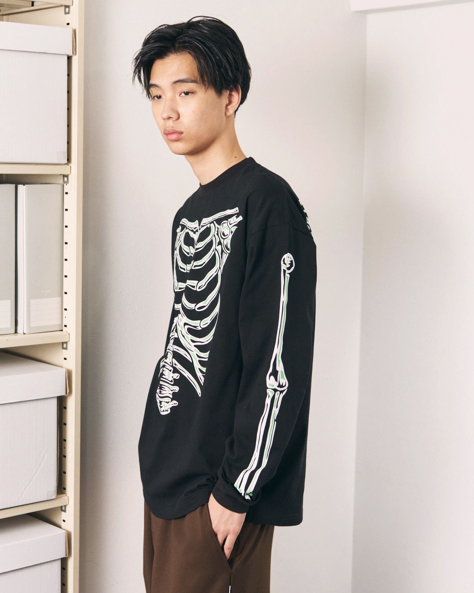 Bone L/S Tee / ボーン ロングスリーブTシャツ / ブラック / PD-262-LCS-051