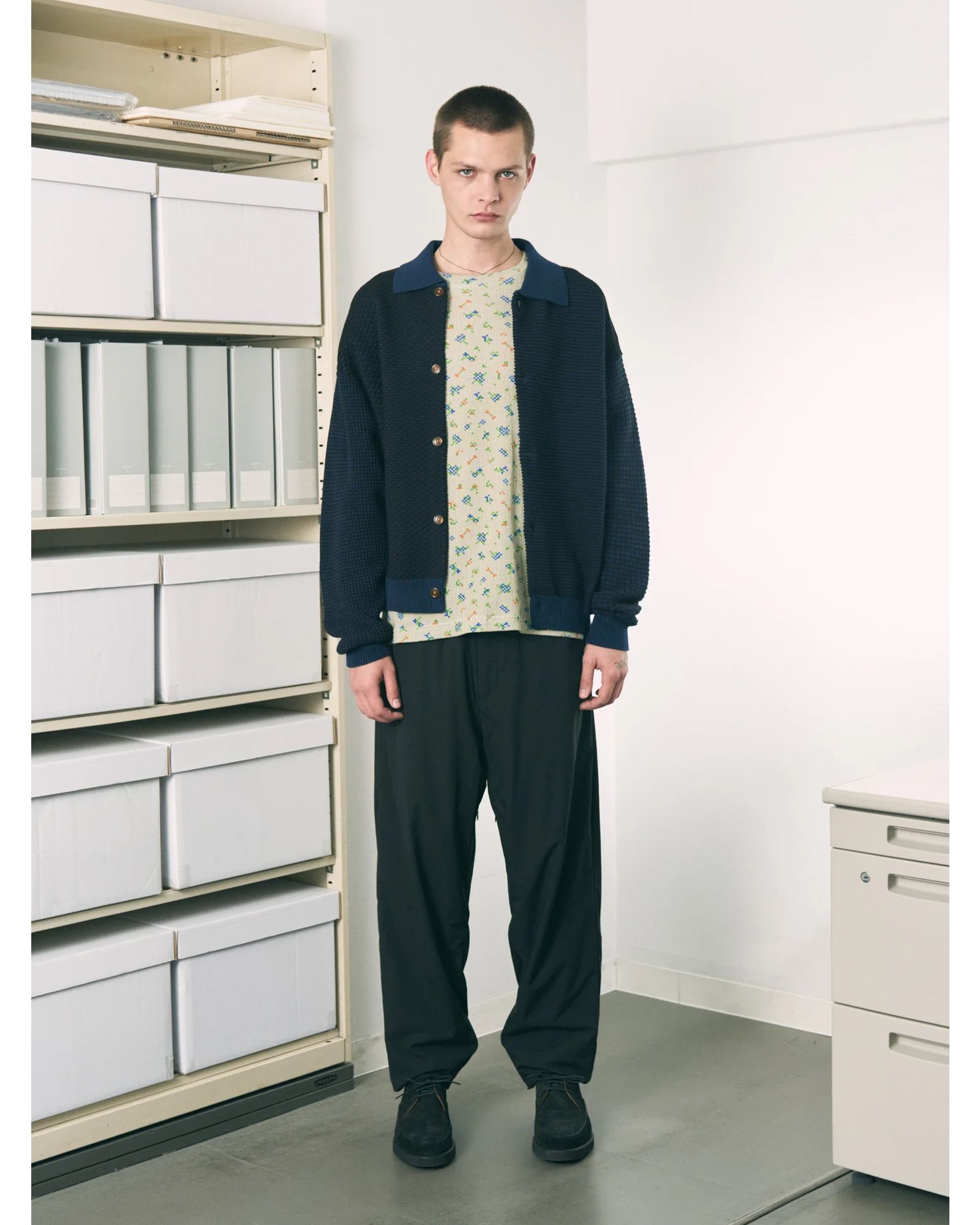 Multi Knit Shirt Jacket / シャツ ニット / ネイビー×ブラック / PD-262-KN-051