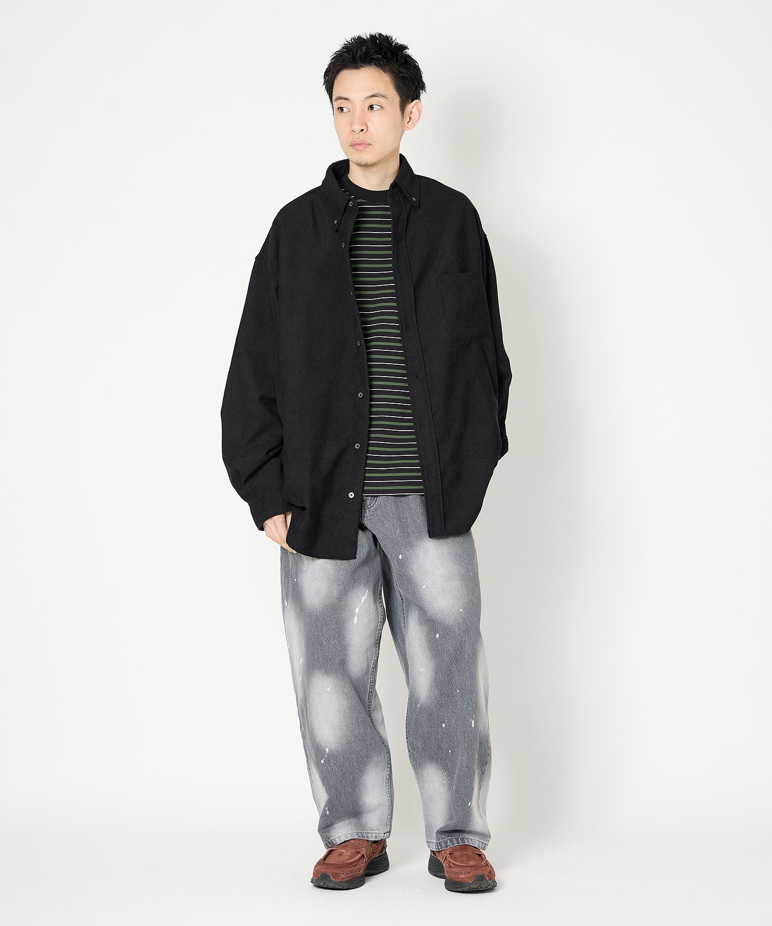 OVERSIZED CORDUROY SHIRT / オーバーサイズ コーデュロイ シャツ / ブラック / MTM-SH-0164-23-C