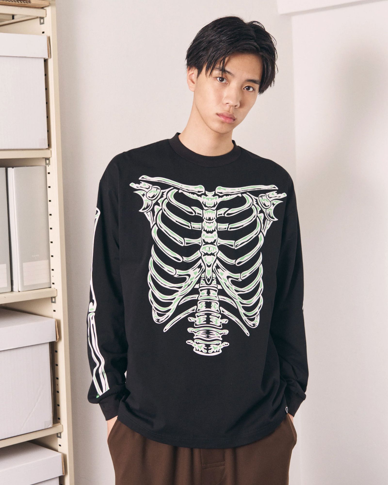 Bone L/S Tee / ボーン ロングスリーブTシャツ / ブラック / PD-262-LCS-051