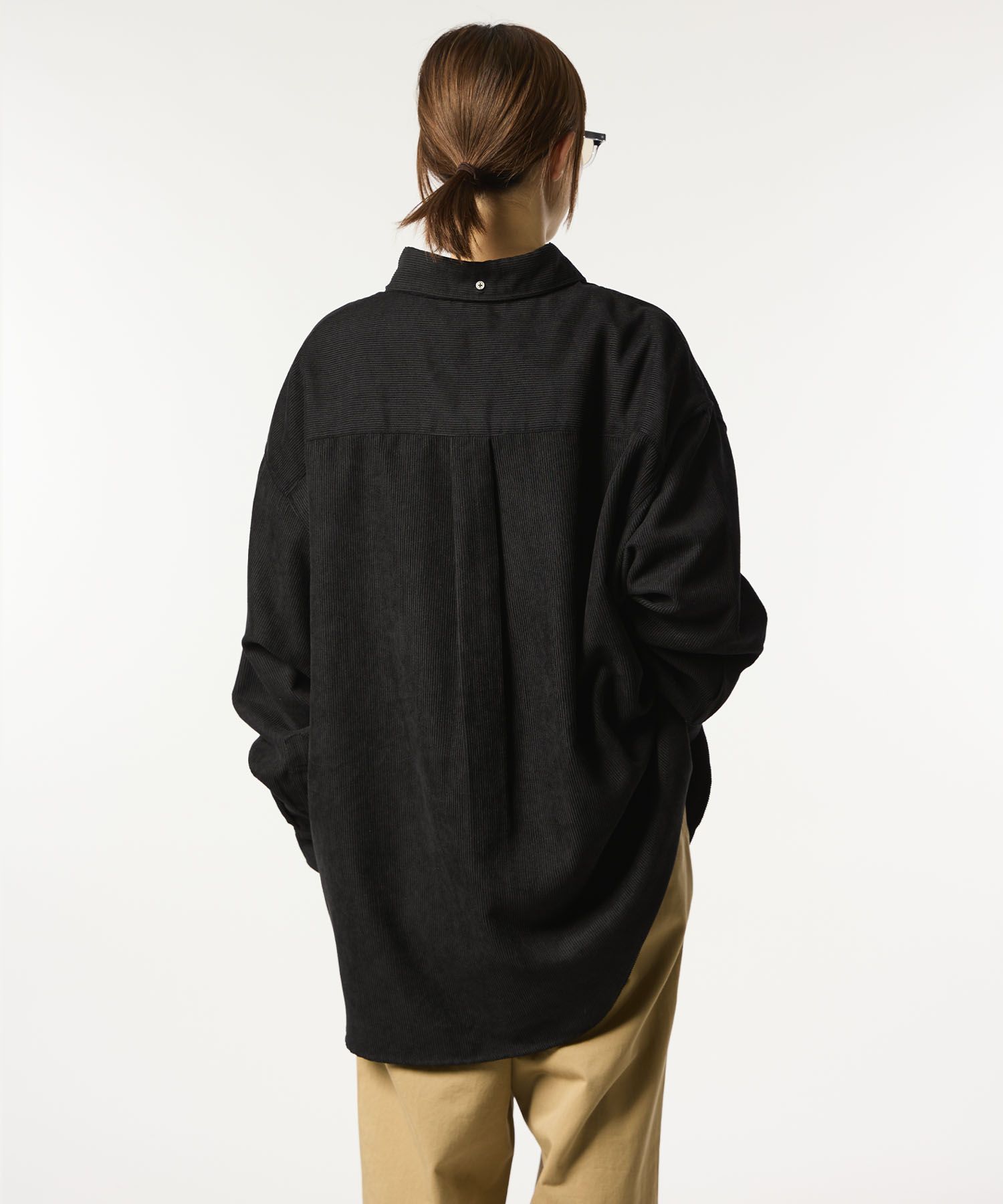 OVERSIZED CORDUROY SHIRT / オーバーサイズ コーデュロイ シャツ / ブラック / MTM-SH-0164-23-C