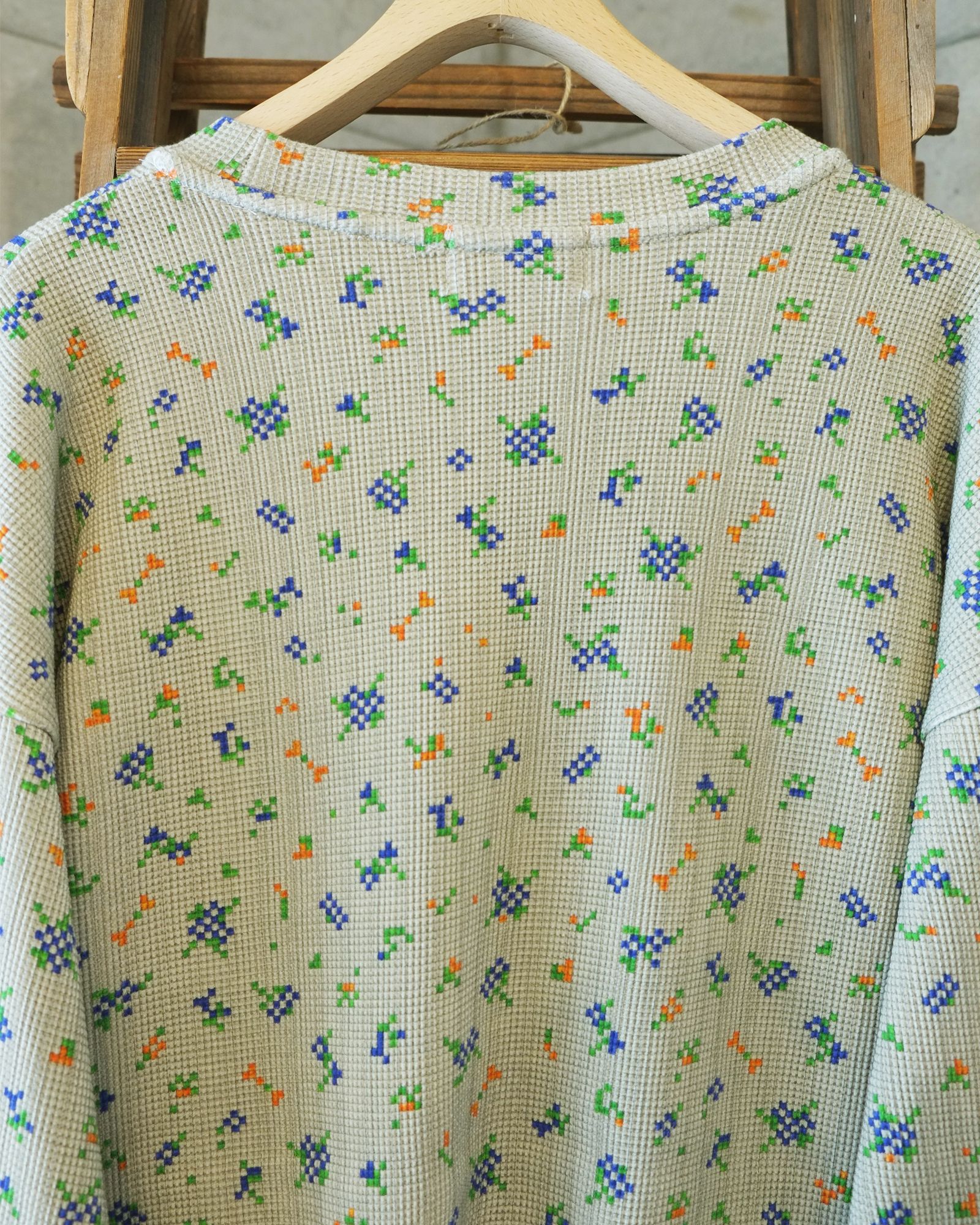 Flower L/S Waffle Thermal / ワッフル ロングスリーブTシャツ / ブラック / PD-262-LCS-021