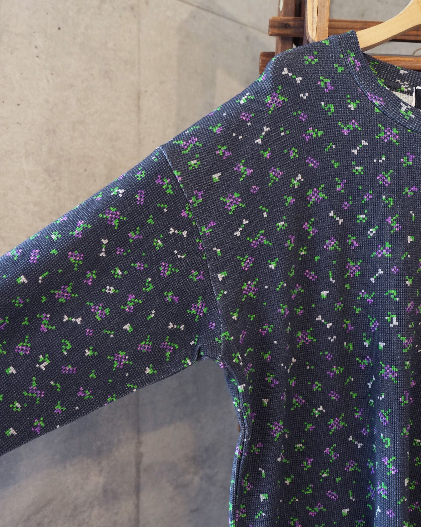 Flower L/S Waffle Thermal / ワッフル ロングスリーブTシャツ / ブラック / PD-262-LCS-021