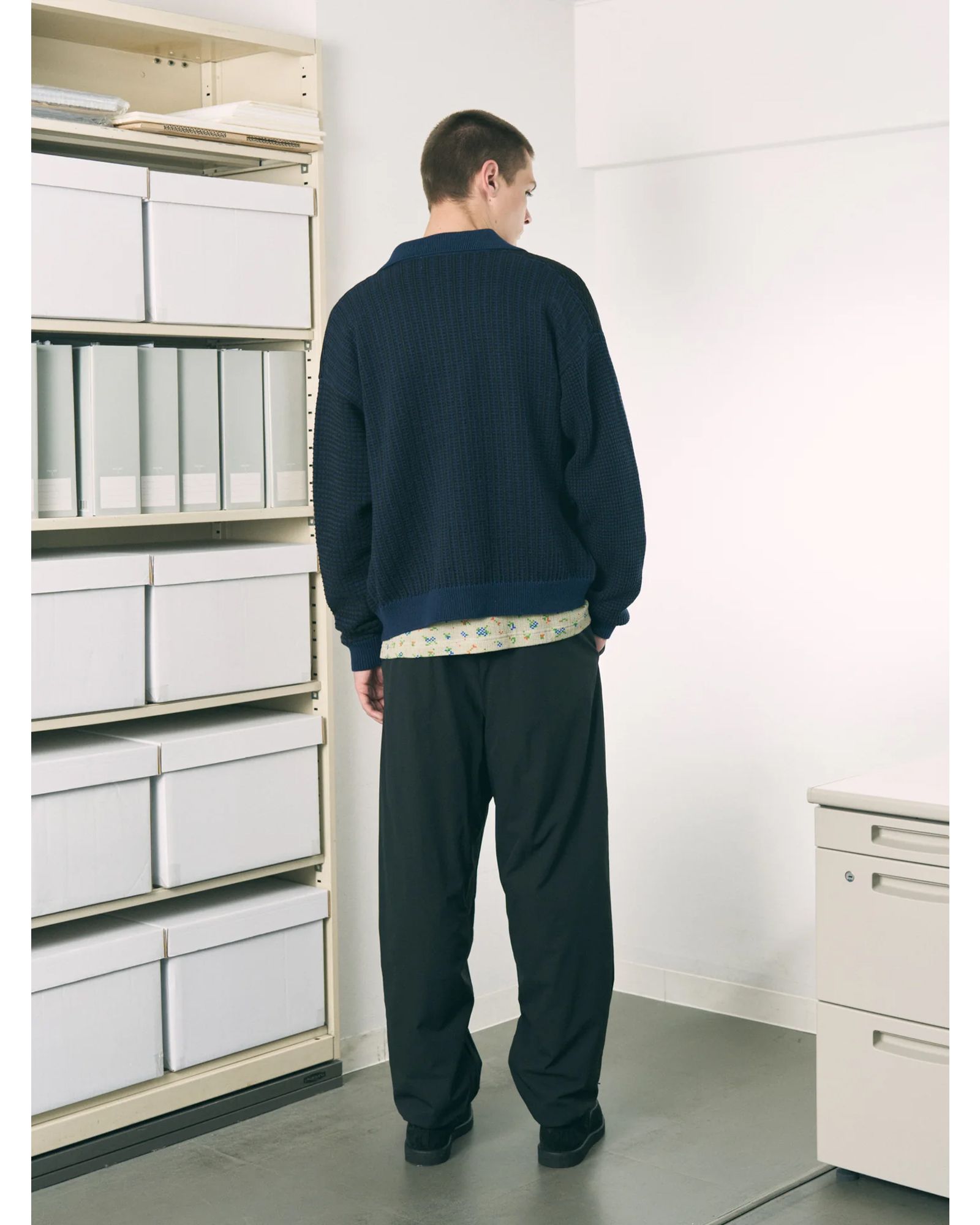 Multi Knit Shirt Jacket / シャツ ニット / ネイビー×ブラック / PD-262-KN-051