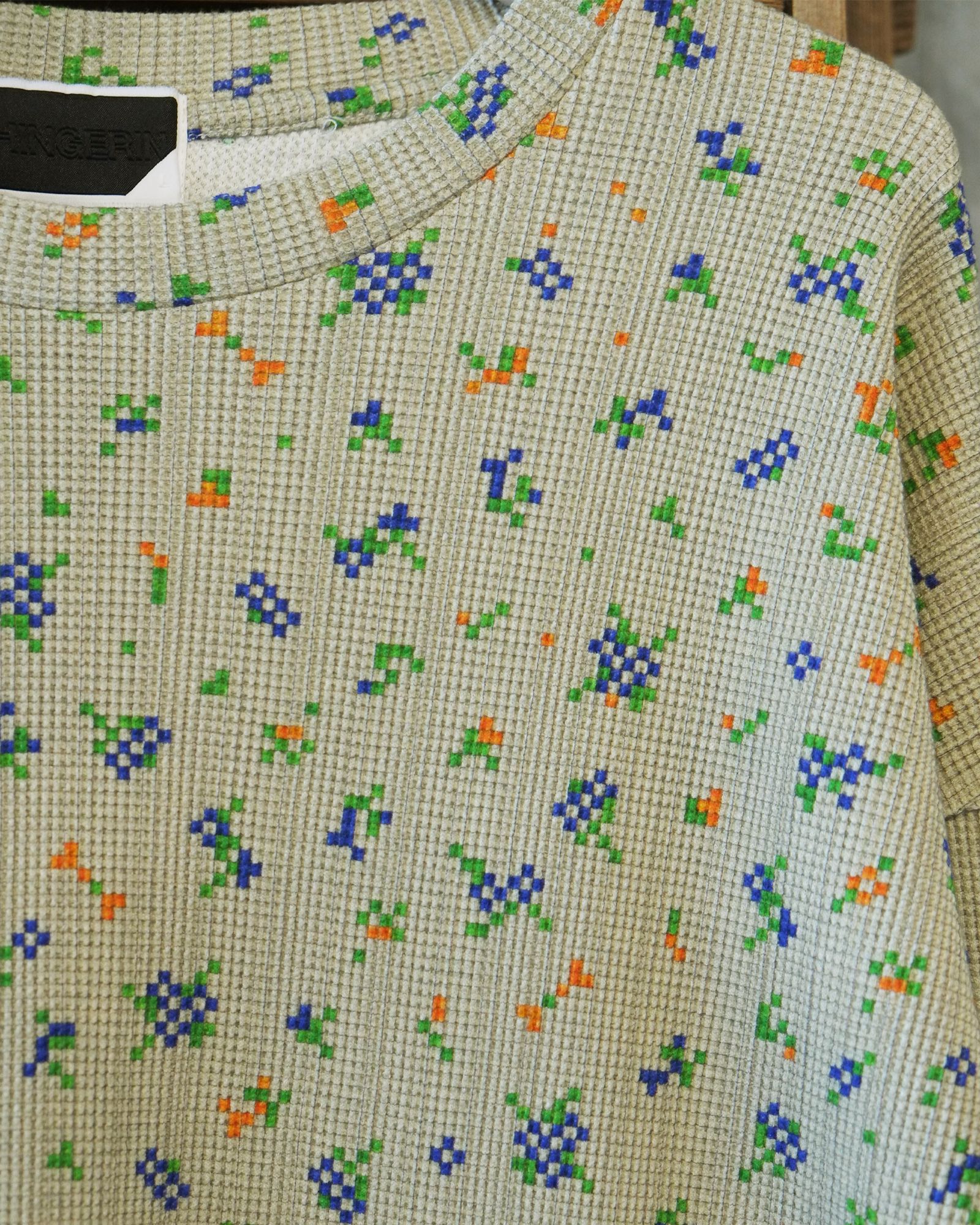 Flower L/S Waffle Thermal / ワッフル ロングスリーブTシャツ / ブラック / PD-262-LCS-021