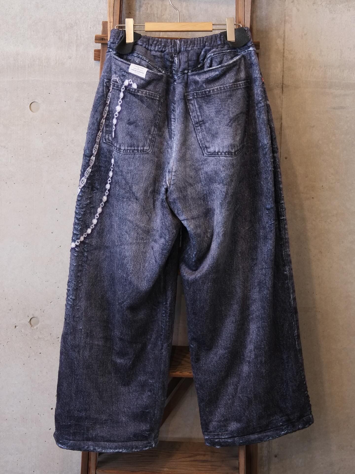 Fleece Denim Print Wide PT