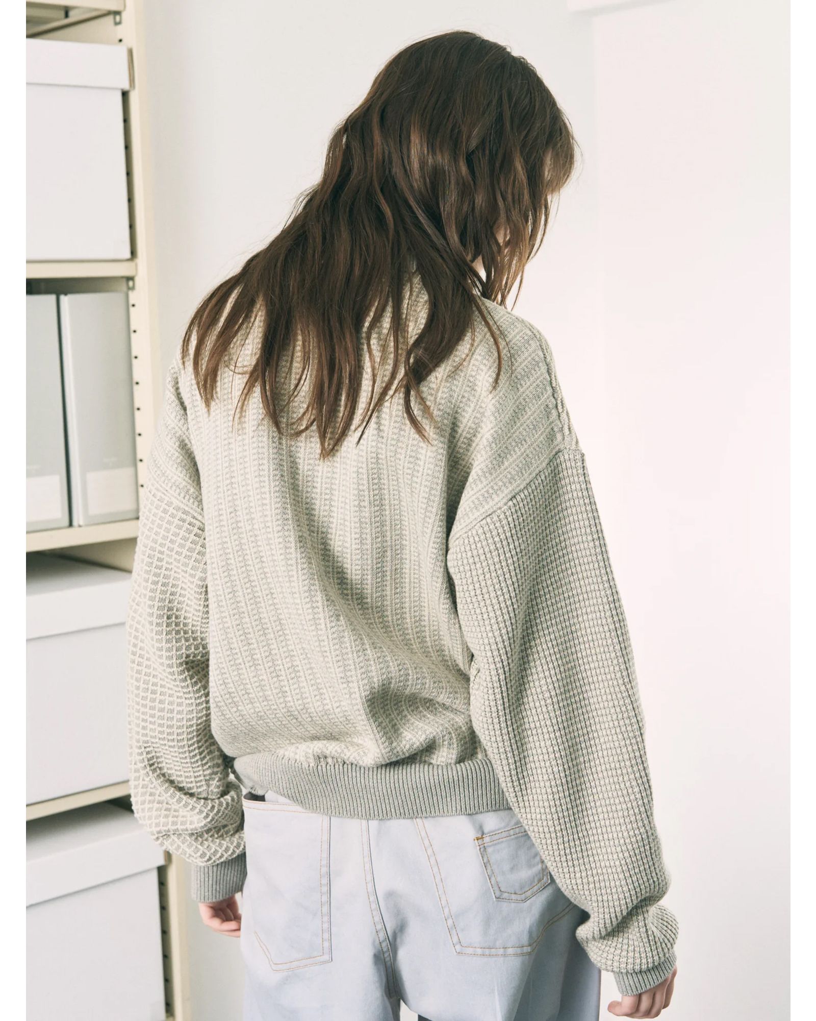 Multi Knit Shirt Jacket / シャツ ニット / グレー×オートミール / PD-262-KN-051