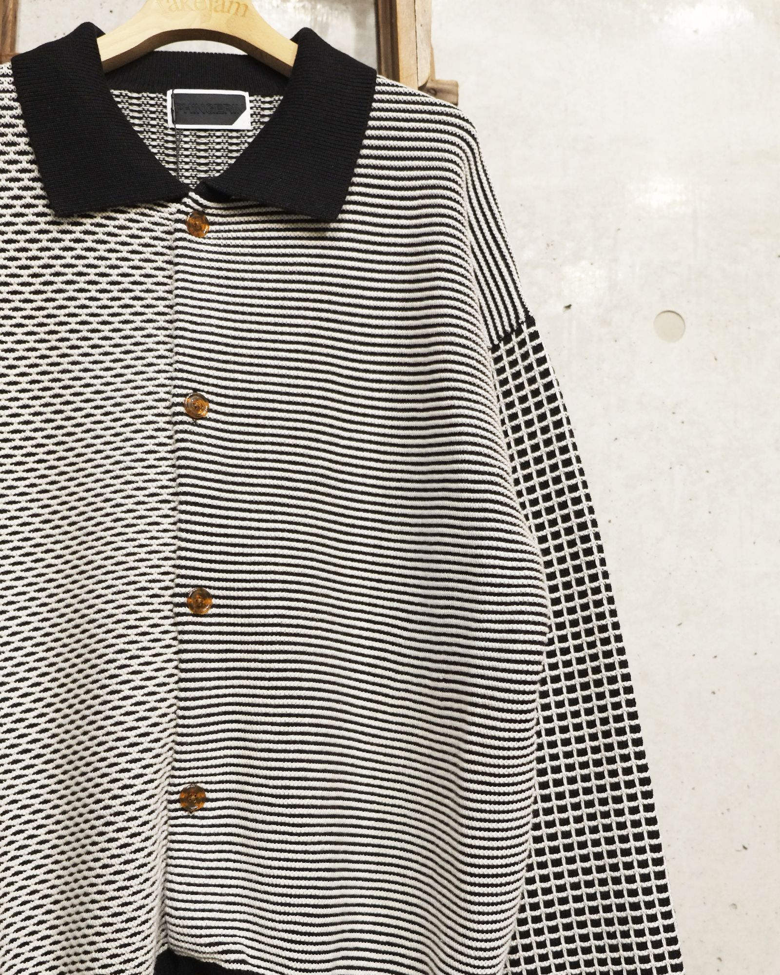 Multi Knit Shirt Jacket / シャツ ニット / ブラック×ホワイト / PD-262-KN-051