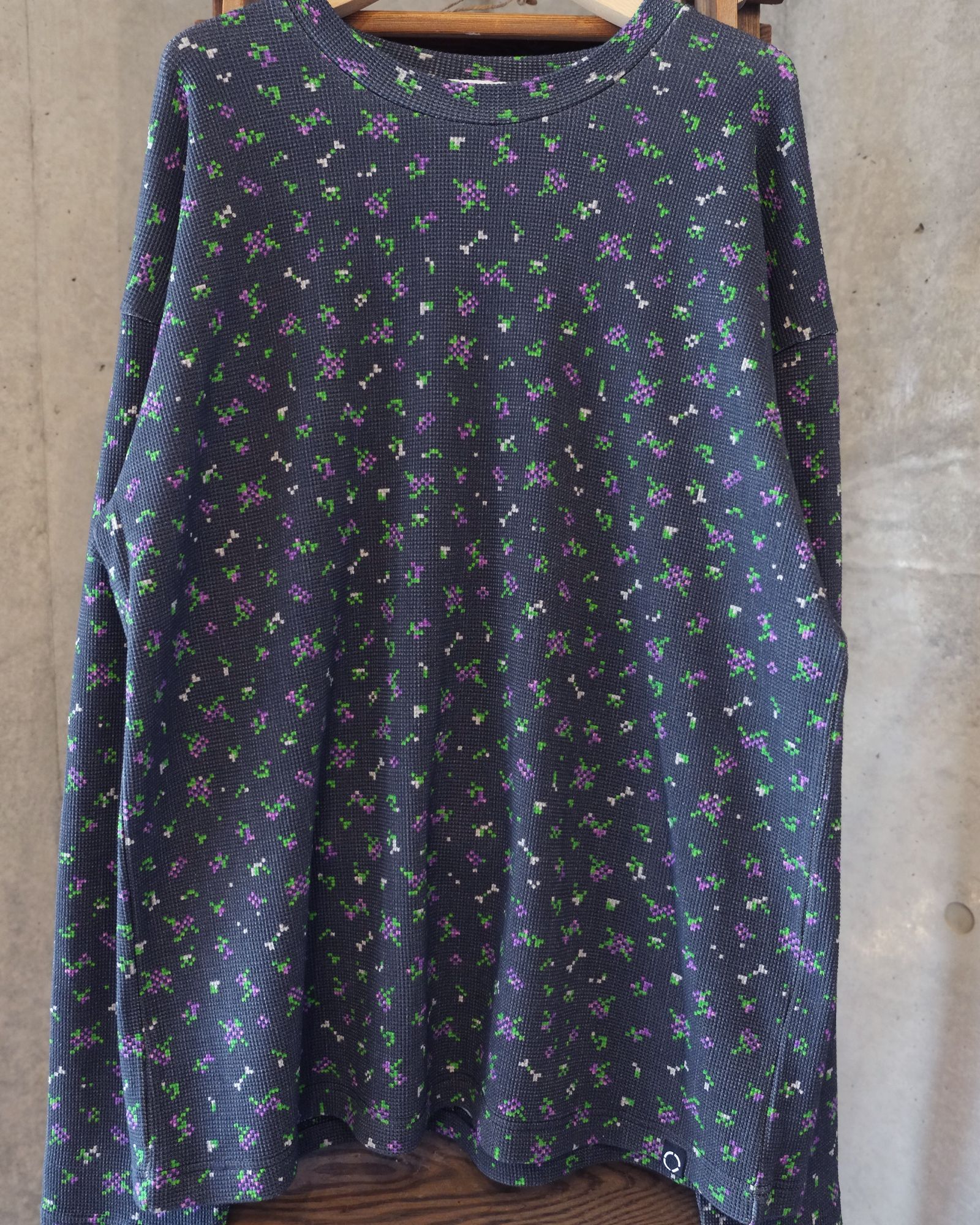 Flower L/S Waffle Thermal / ワッフル ロングスリーブTシャツ / ブラック / PD-262-LCS-021