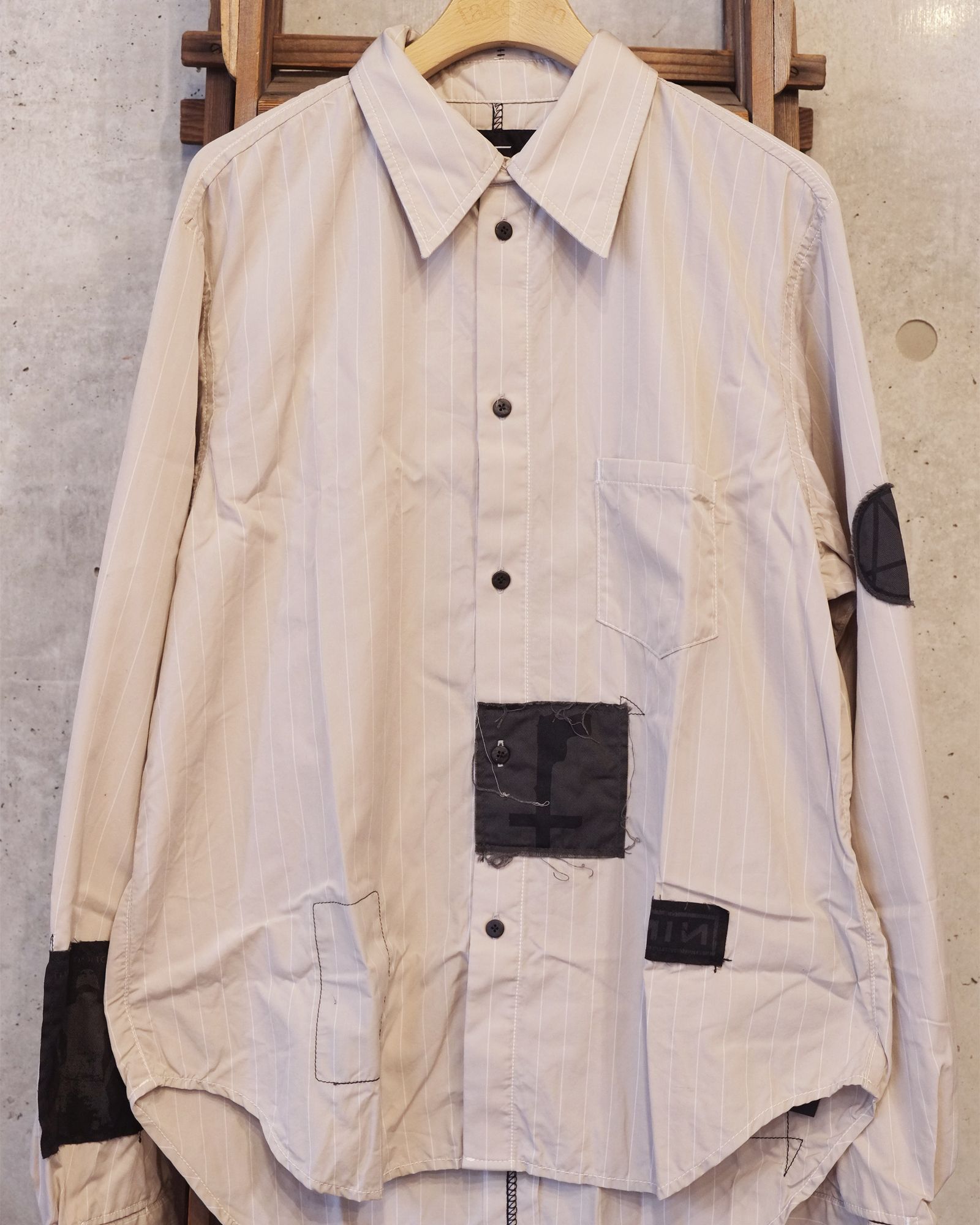 Bootleg Stripe Shirts With Patched(MIN) / ストライプ シャツ / サンド / M-P4-BG13