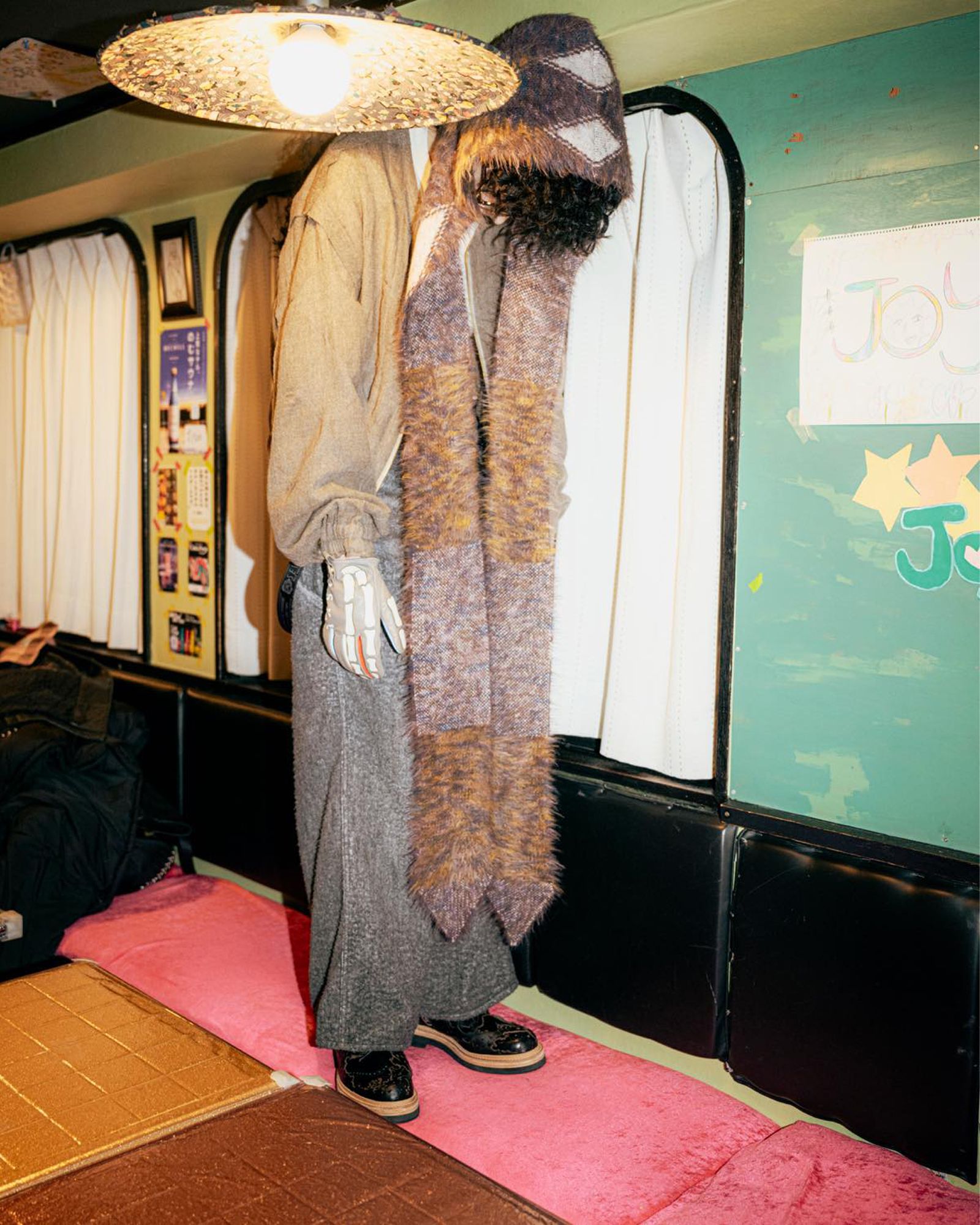Fair Isle Ear Knit Long Scarf Hoodie / マフラー フード / ブラウン / AC-SV-NRA-1003