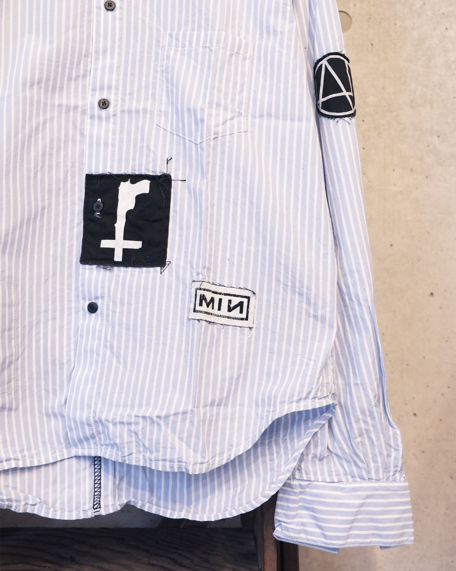 Bootleg Stripe Shirts With Patched(MIN) / ストライプ シャツ / サックス / M-P4-BG13