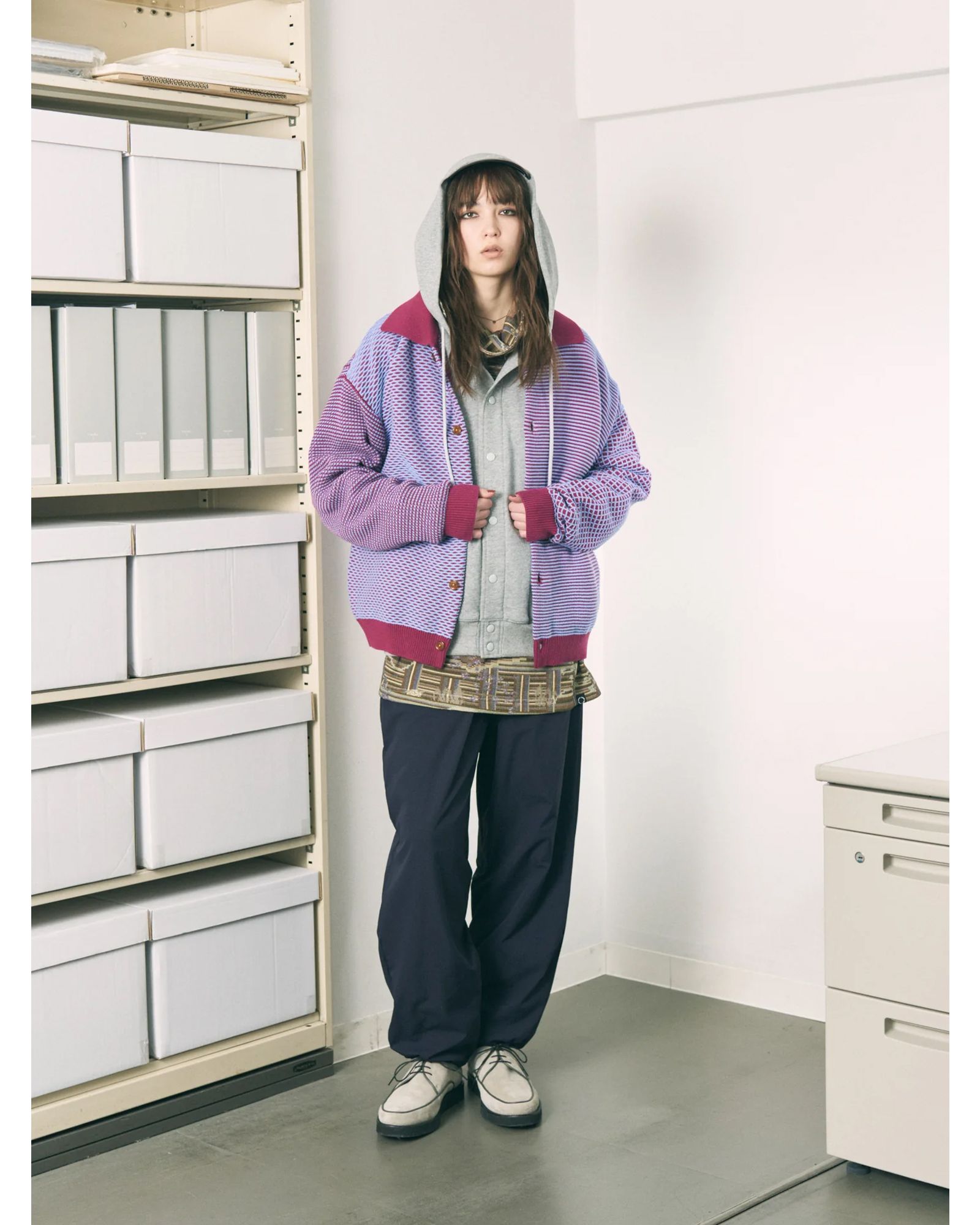 Visor Button Hoodie / ボタン パーカー / ヘザーグレー / PD-262-HCS-041