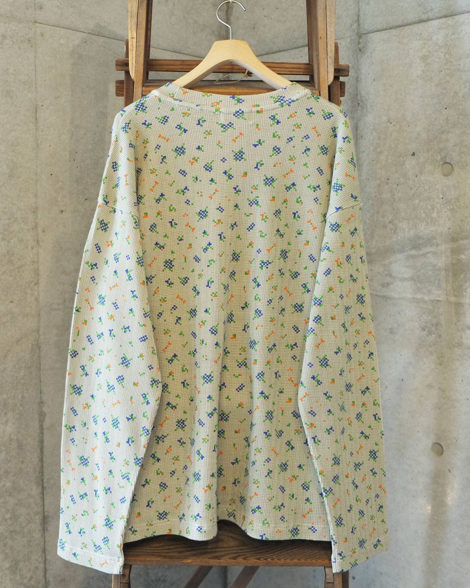 Flower L/S Waffle Thermal / ワッフル ロングスリーブTシャツ / ブラック / PD-262-LCS-021