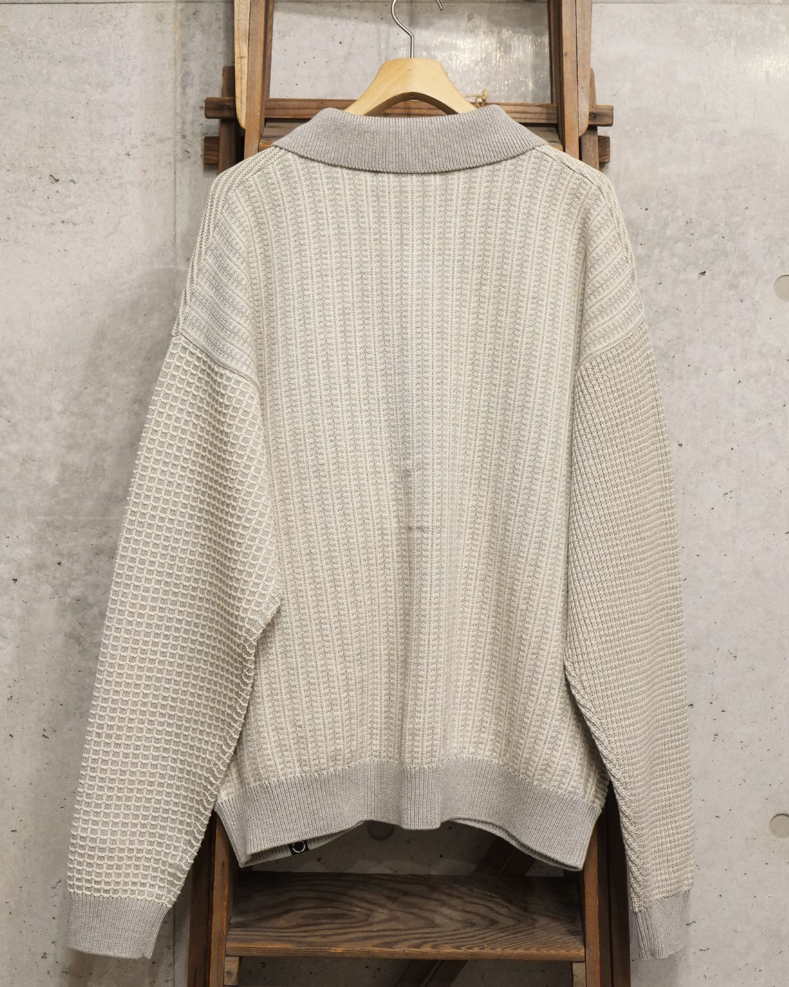 Multi Knit Shirt Jacket / シャツ ニット / グレー×オートミール / PD-262-KN-051