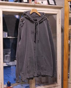 Bootleg Zip Up Hoodie With Damaged