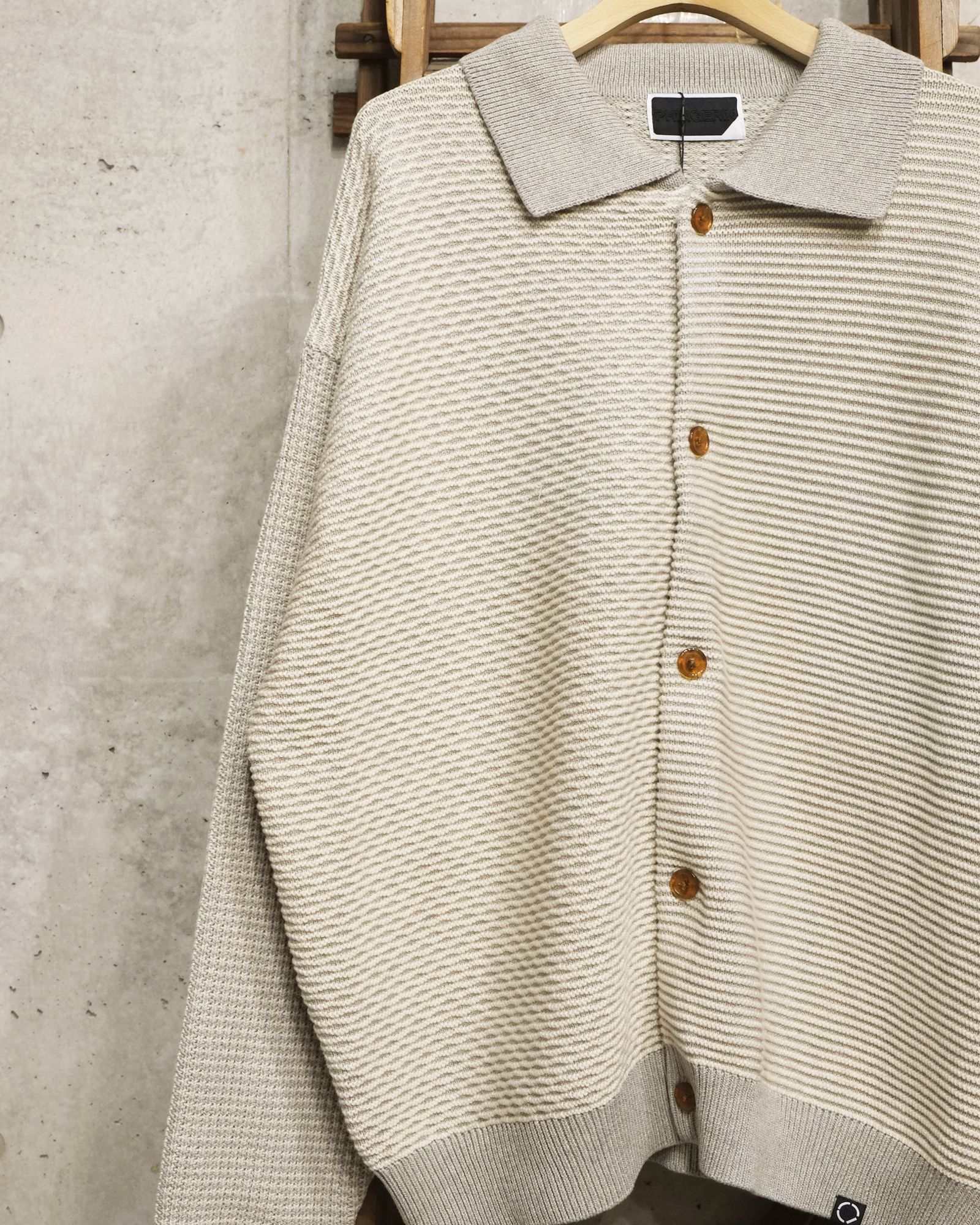 Multi Knit Shirt Jacket / シャツ ニット / グレー×オートミール / PD-262-KN-051