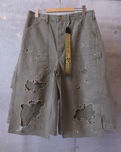 Damaged Double Knee Wide Bermuda Pants