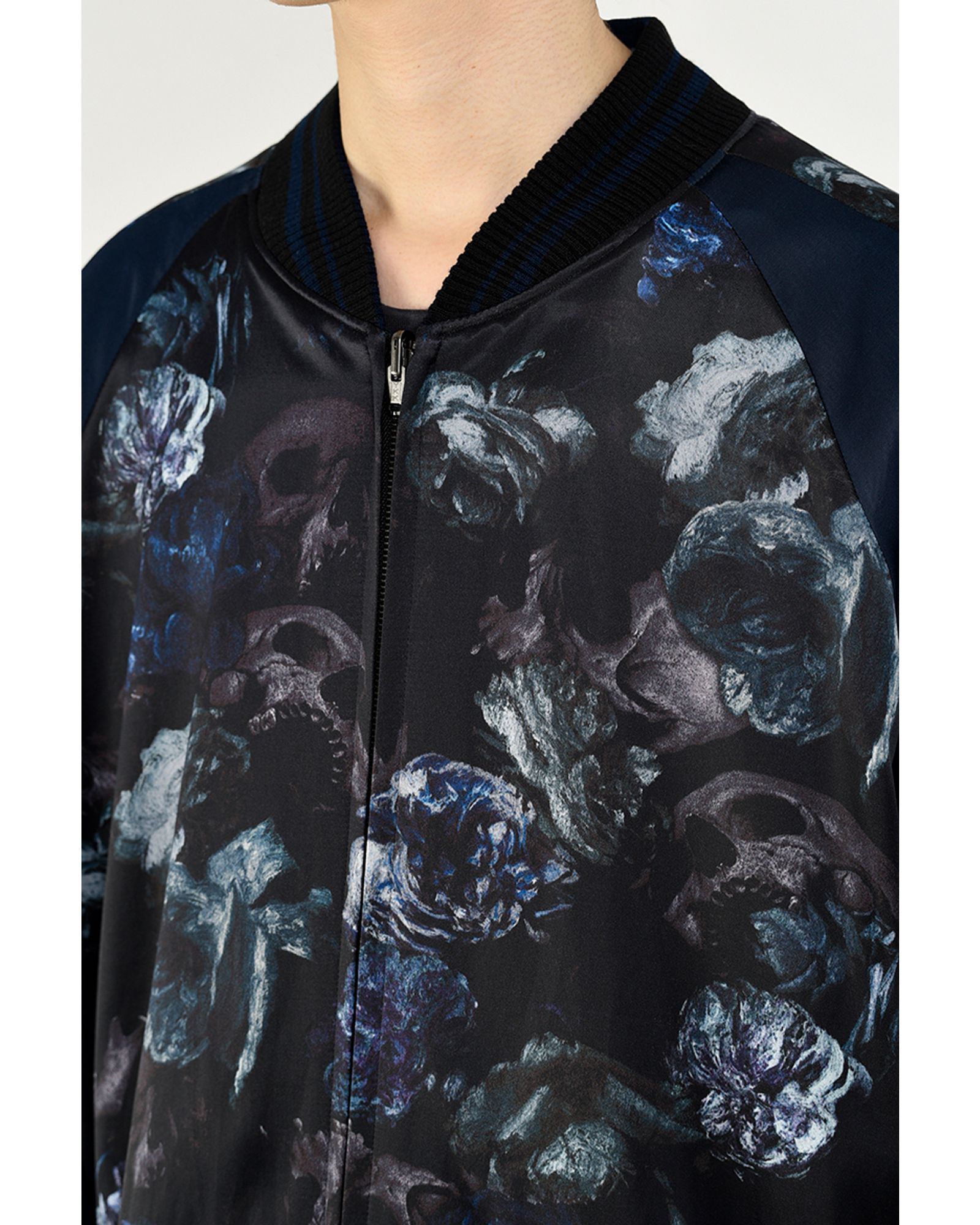 LAD MUSICIAN Reversible Black & Green Satin Flower Bomber