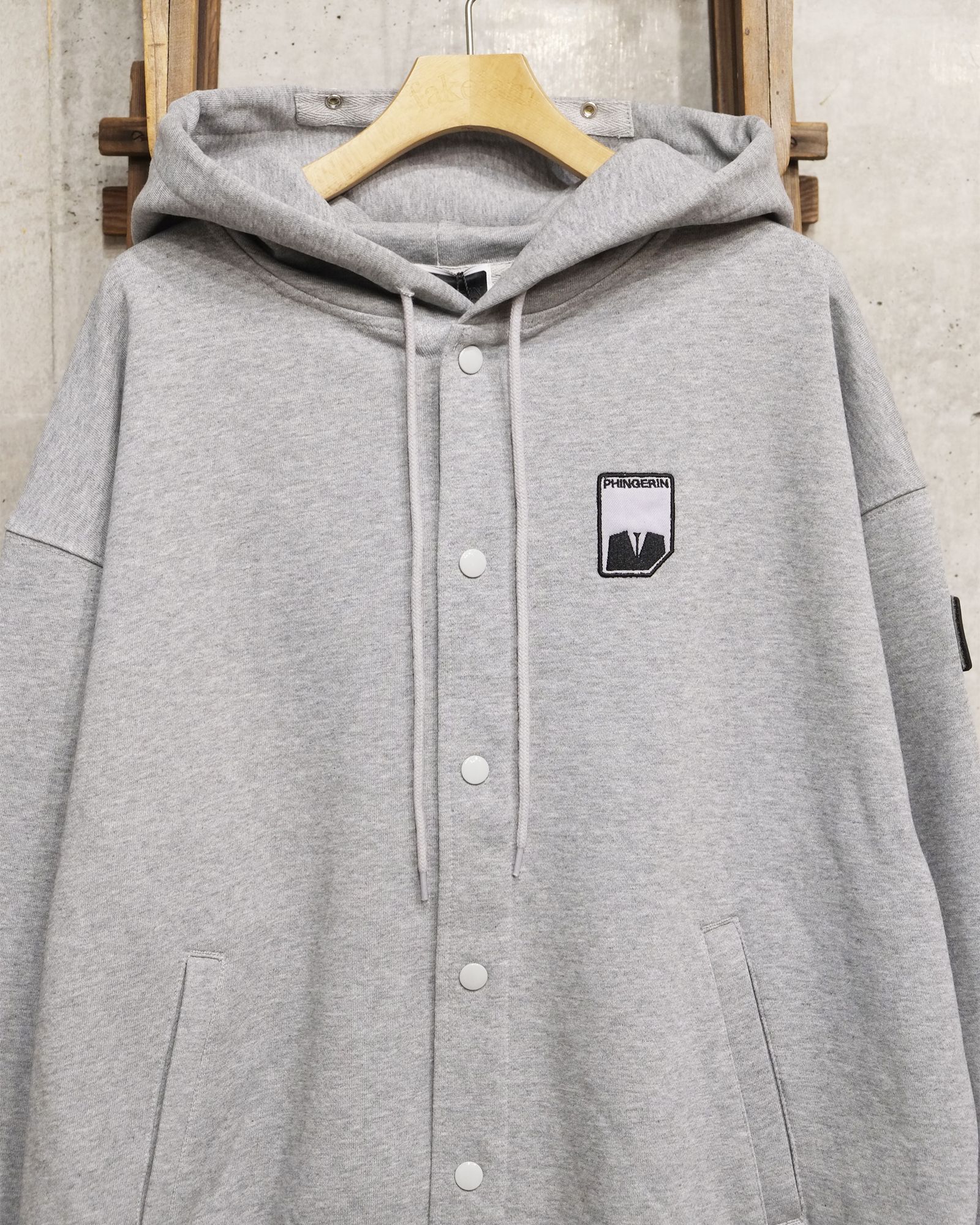 Visor Button Hoodie / ボタン パーカー / ヘザーグレー / PD-262-HCS-041
