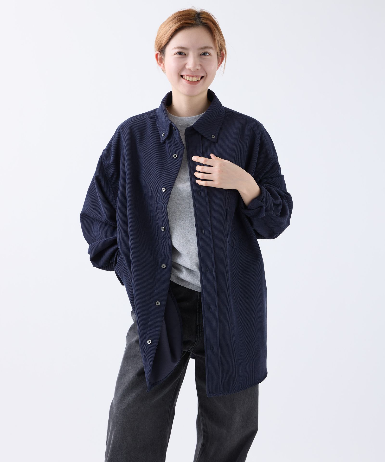 OVERSIZED CORDUROY SHIRT / オーバーサイズ コーデュロイ シャツ / ネイビー / MTM-SH-0164-23-C