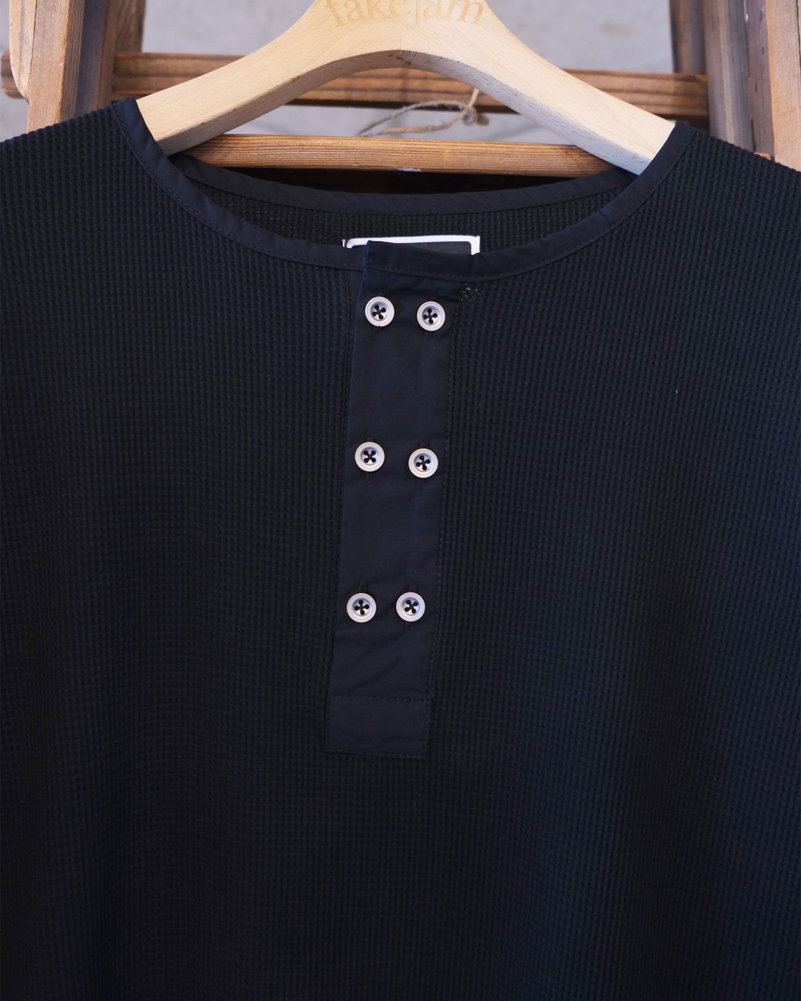 Double Henley L/S Tee / ヘンリー ロングスリーブTシャツ / ブラック / PD-262-LCS-041
