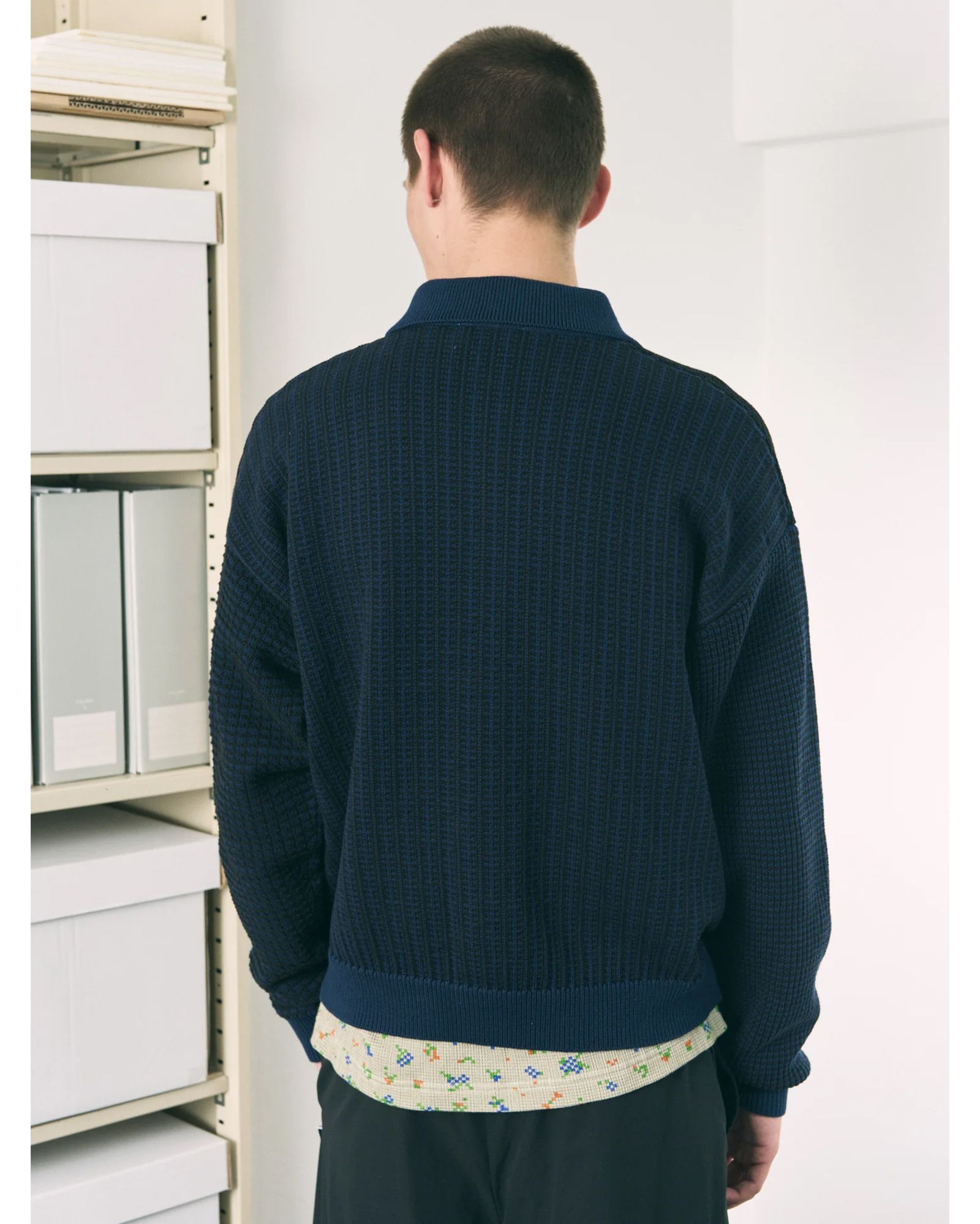 Multi Knit Shirt Jacket / シャツ ニット / ネイビー×ブラック / PD-262-KN-051