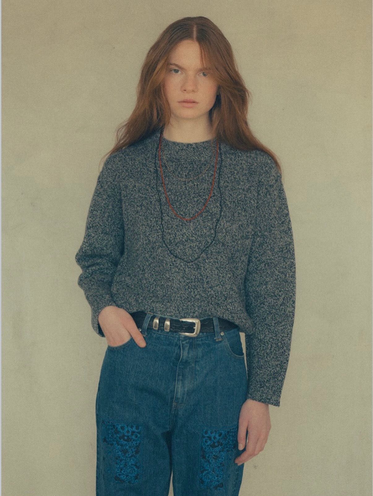 Mix Color Mock Neck Sweater