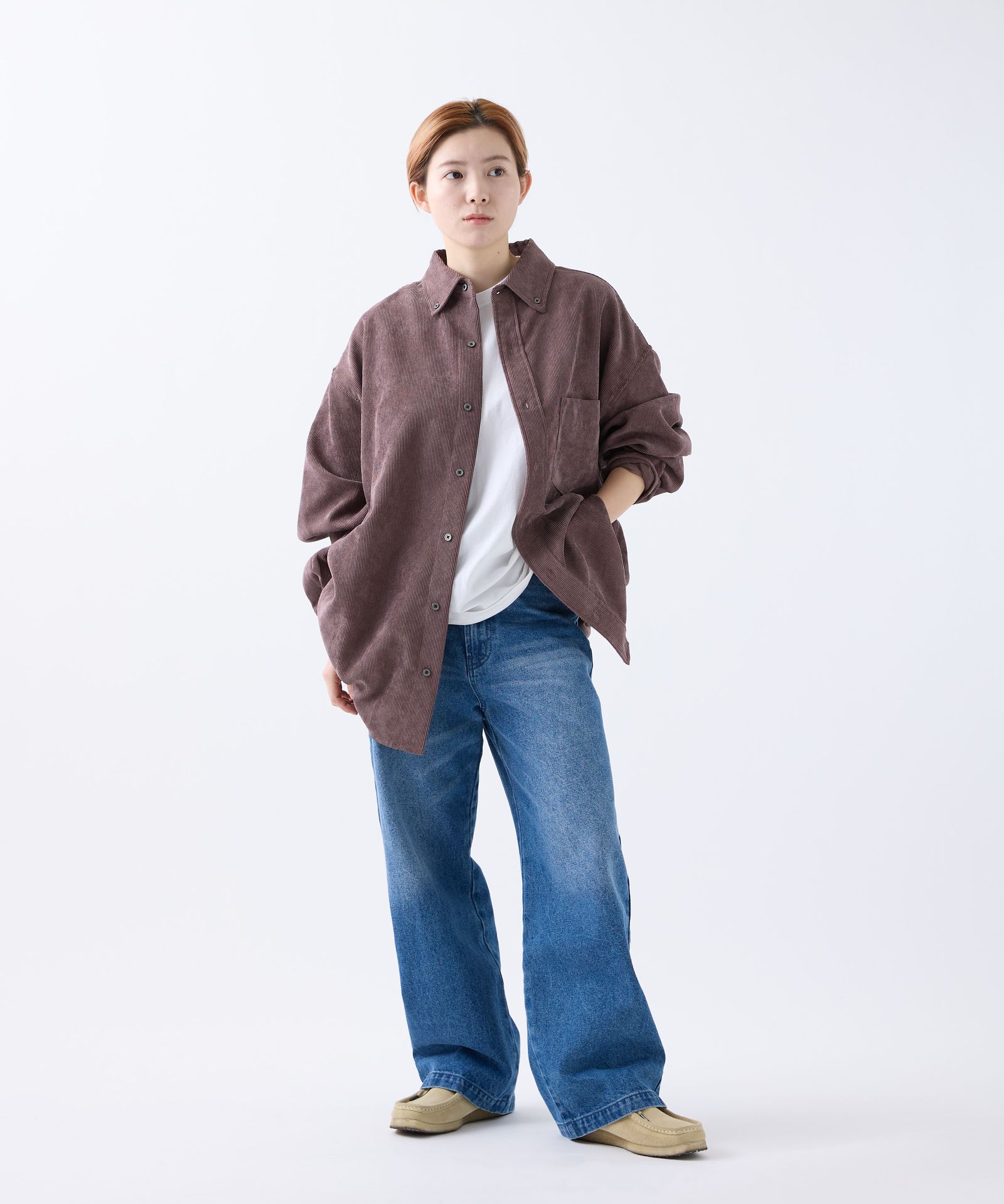 OVERSIZED CORDUROY SHIRT / オーバーサイズ コーデュロイ シャツ / レディッシュブラウン / MTM-SH-0164-23-C