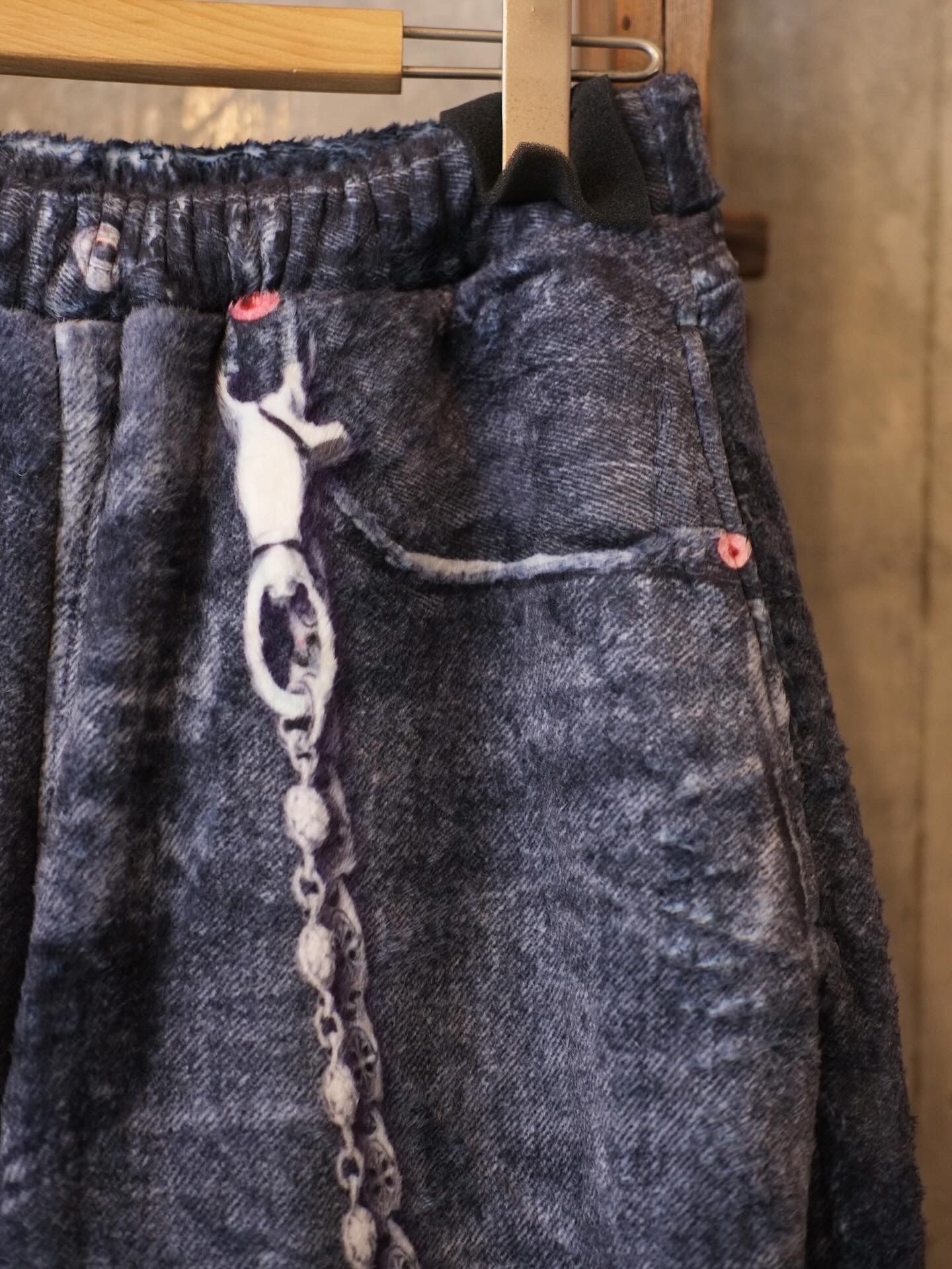 Fleece Denim Print Wide PT