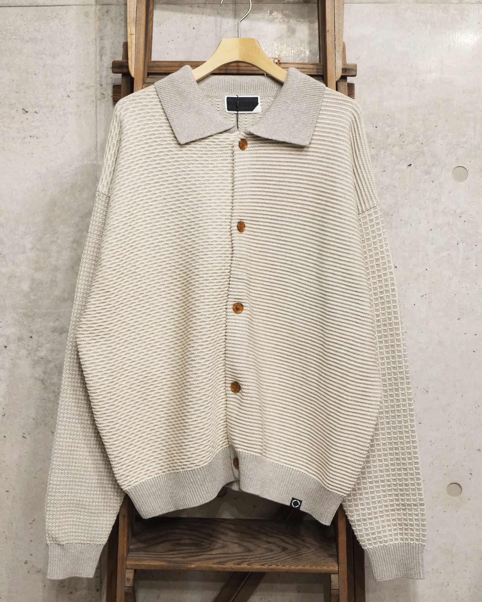 Multi Knit Shirt Jacket / シャツ ニット / グレー×オートミール / PD-262-KN-051