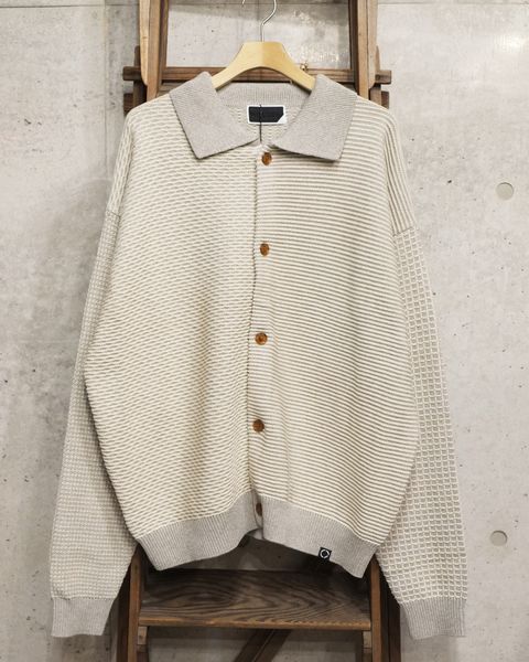 Multi Knit Shirt Jacket / シャツ ニット / グレー×オートミール / PD-262-KN-051