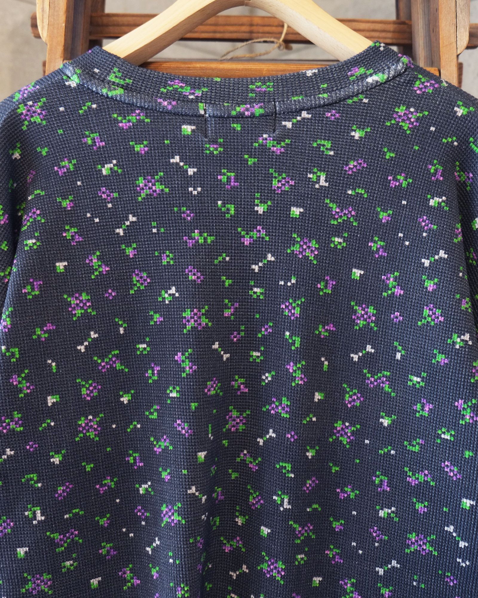 Flower L/S Waffle Thermal / ワッフル ロングスリーブTシャツ / ブラック / PD-262-LCS-021